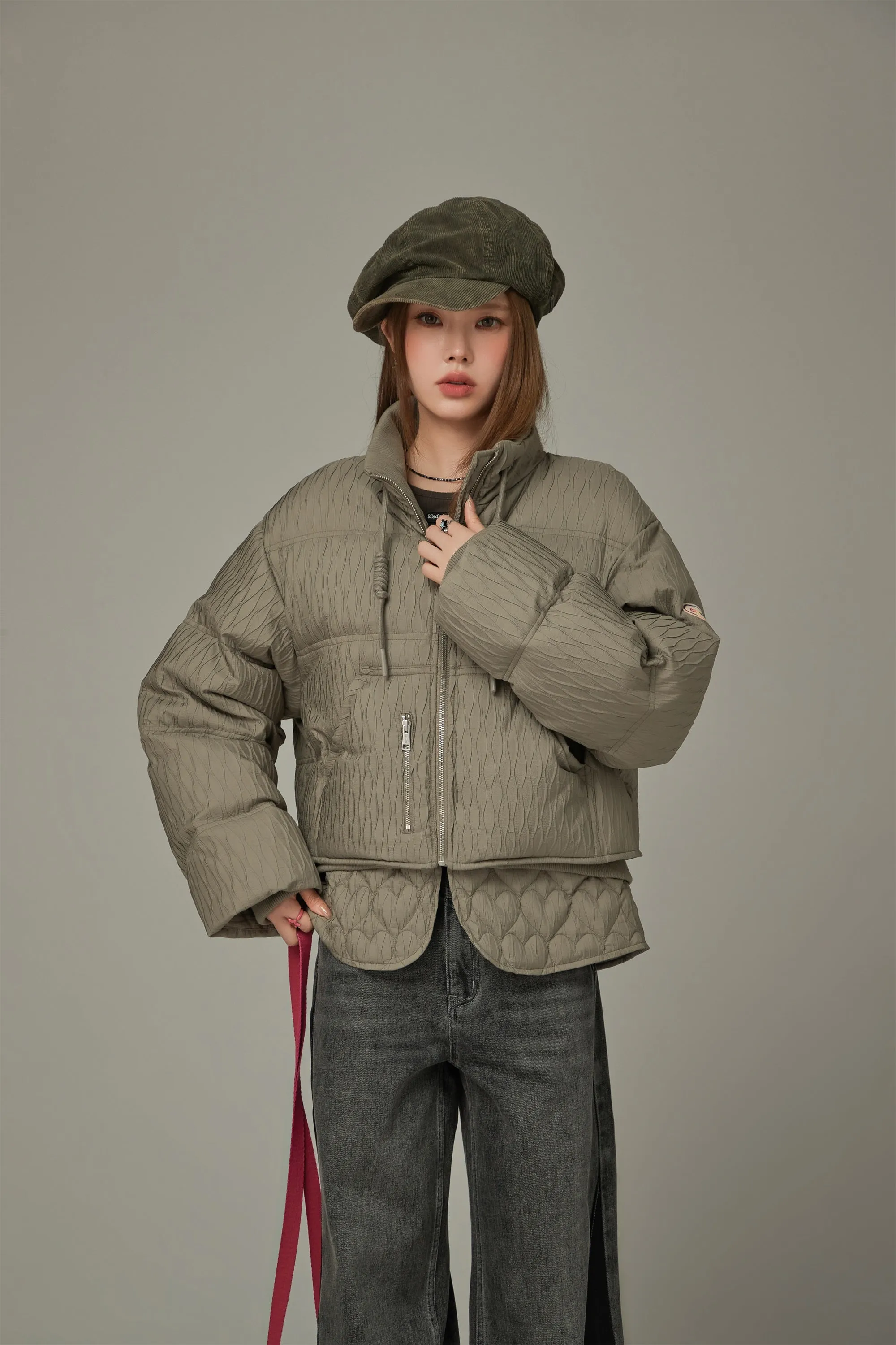 Pattern Oversized Layered Padded Jacket