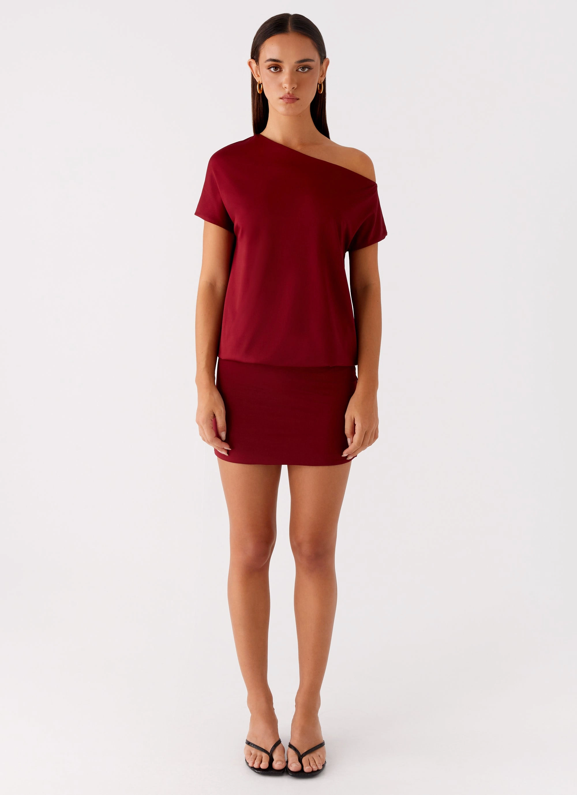 Dust Proof Fabric Textured Surface Paulie Mini Dress - Maroon
