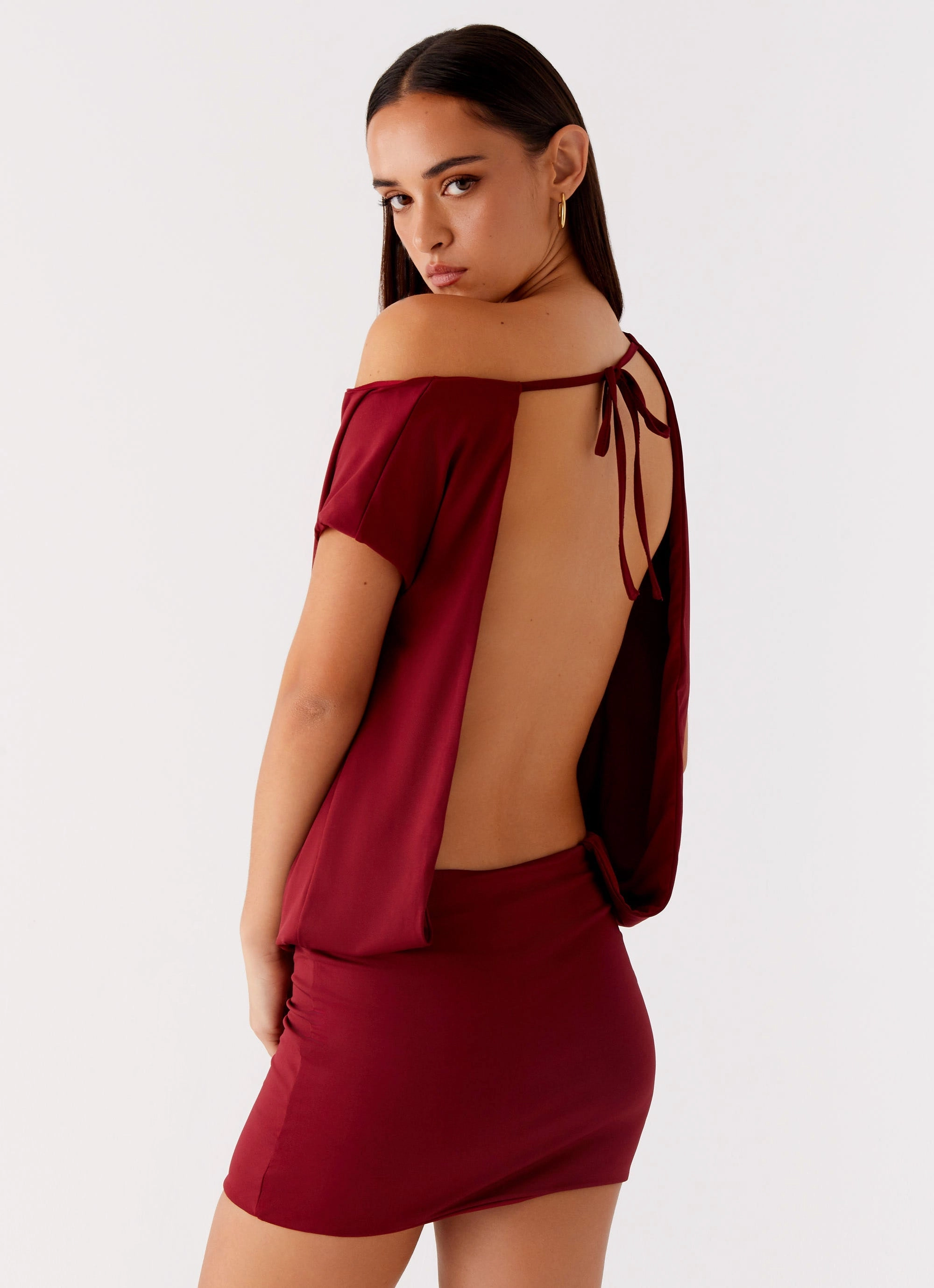 Paulie Mini Dress - Maroon Smooth Cut Performance Wear