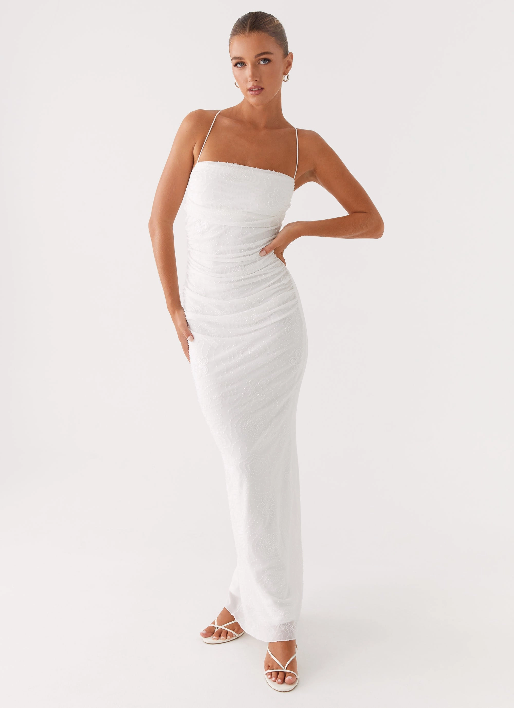 NoiseFreeFabric Sophisticated Vibe Paxton Beaded Maxi Dress - White