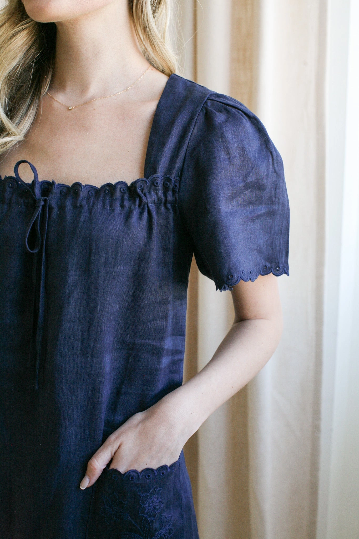 Payton Linen Midi Dress Sophisticated Line Light Aesthetic