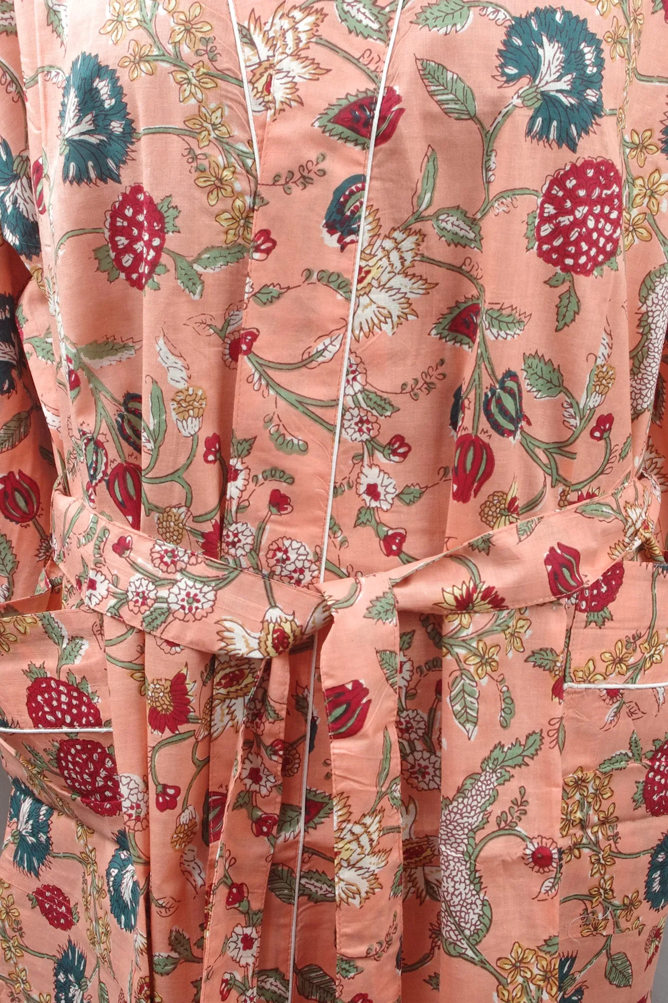 Peach Magical Floral Cotton Kimono Dressing Gown