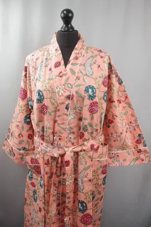 Peach Magical Floral Cotton Kimono Dressing Gown