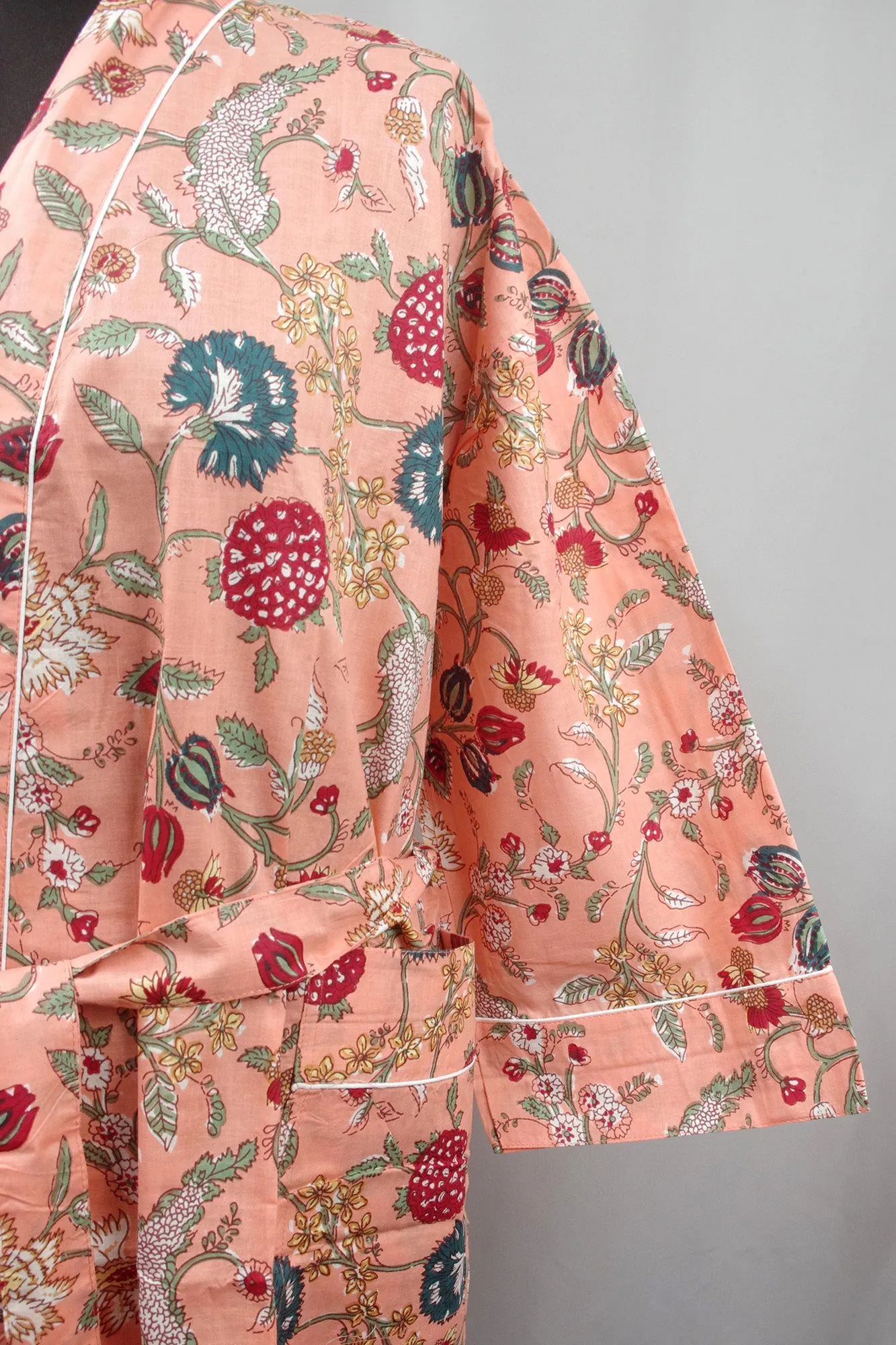 Peach Magical Floral Cotton Kimono Dressing Gown