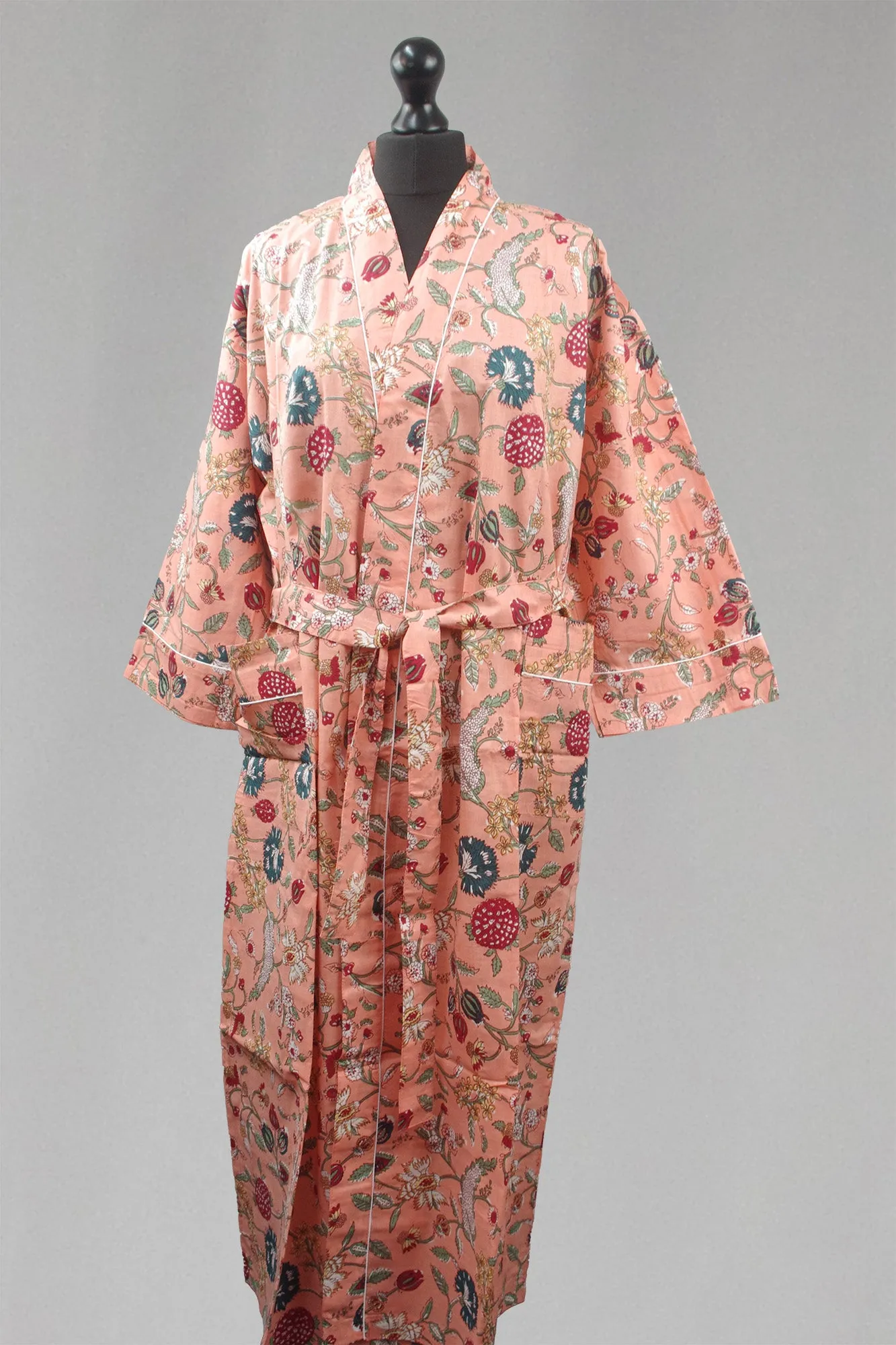 Peach Magical Floral Cotton Kimono Dressing Gown