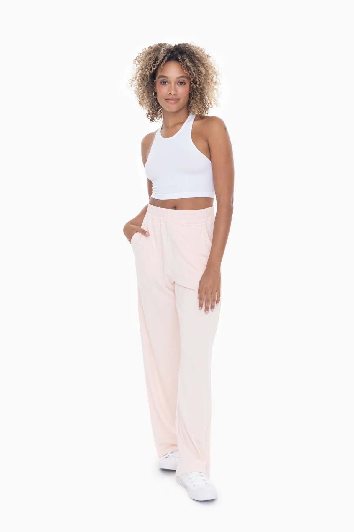 Pearl Blush Wide Leg Fleece Lounge Pants