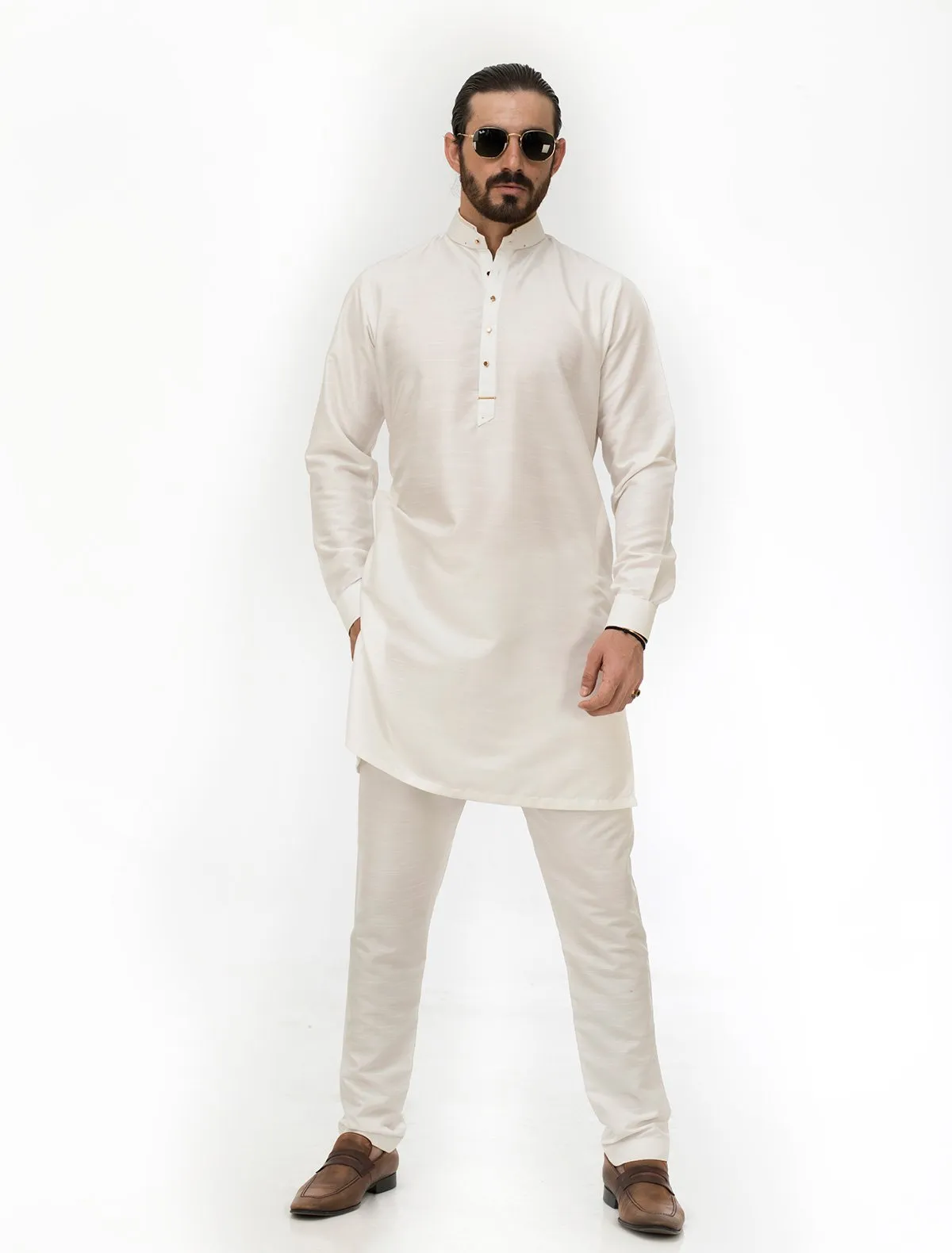 PEARL WHITE COTTON SILK KURTA PAJAMA