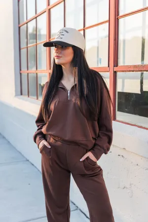 Penelope Loungewear Set- Espresso Ethically Sourced Material Ribbed collar