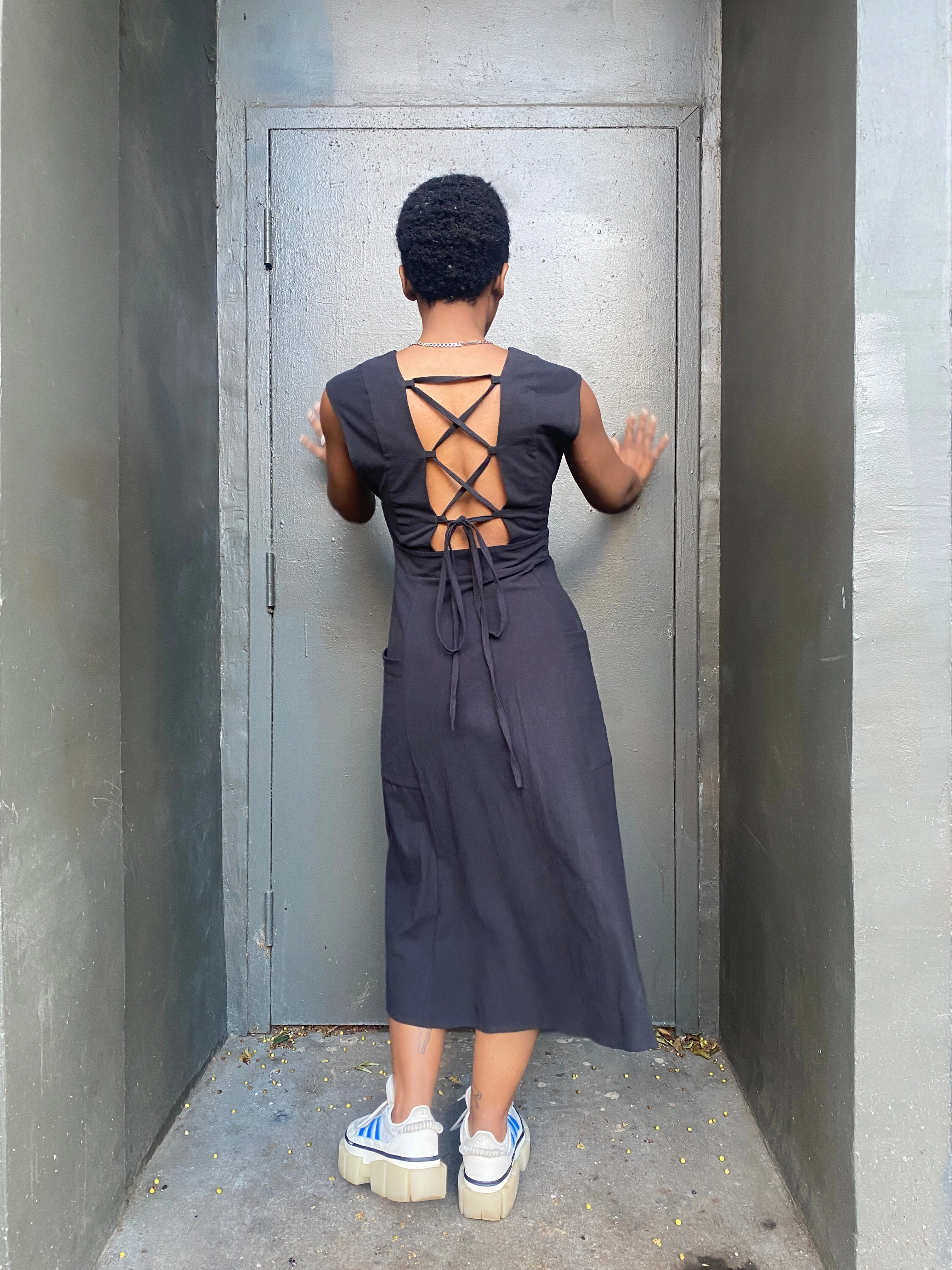 Penelope Dress in Black Pose Glow