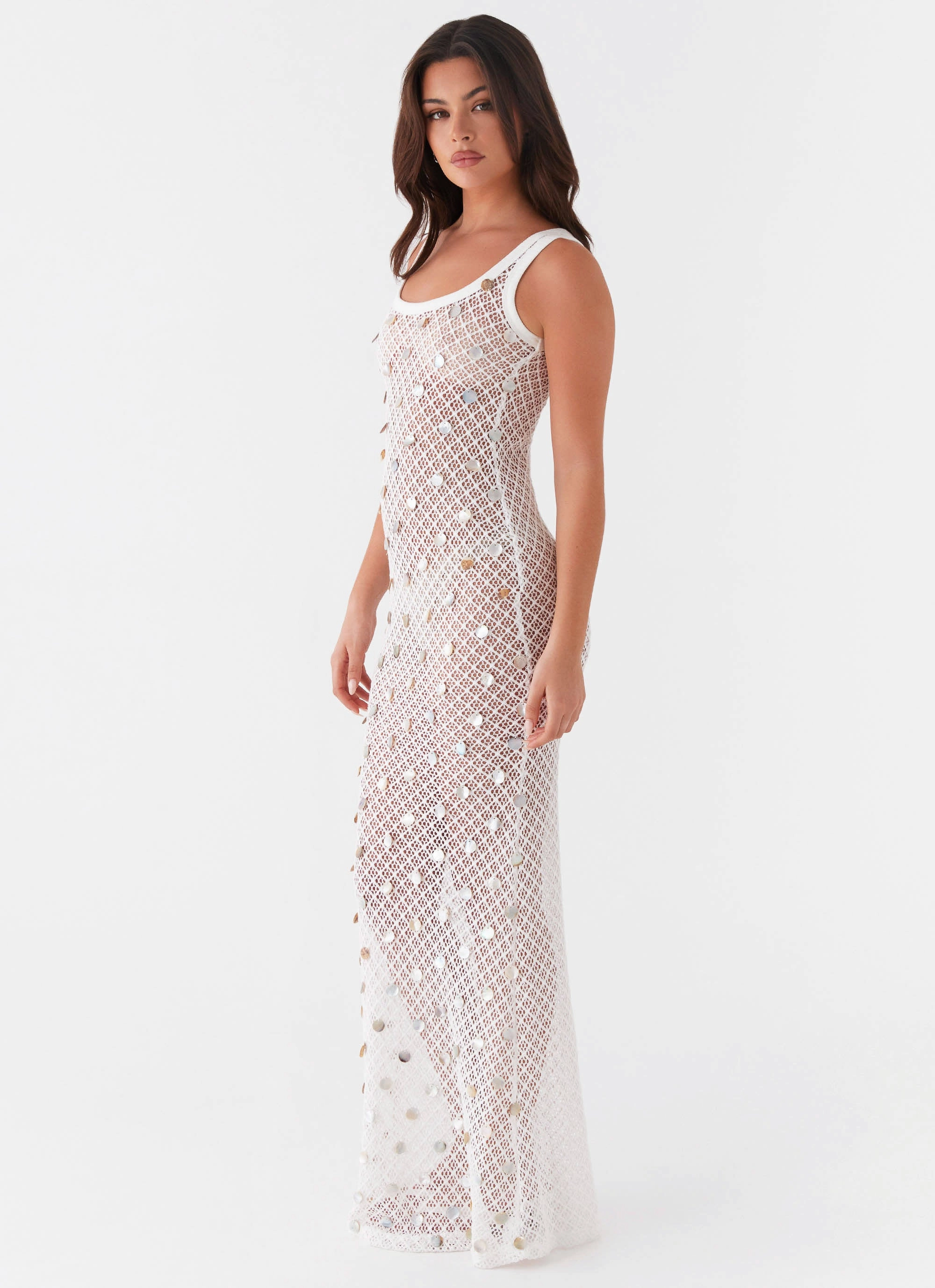 Penida Shell Knit Maxi Dress - White Formal Occasion Cozy Cut