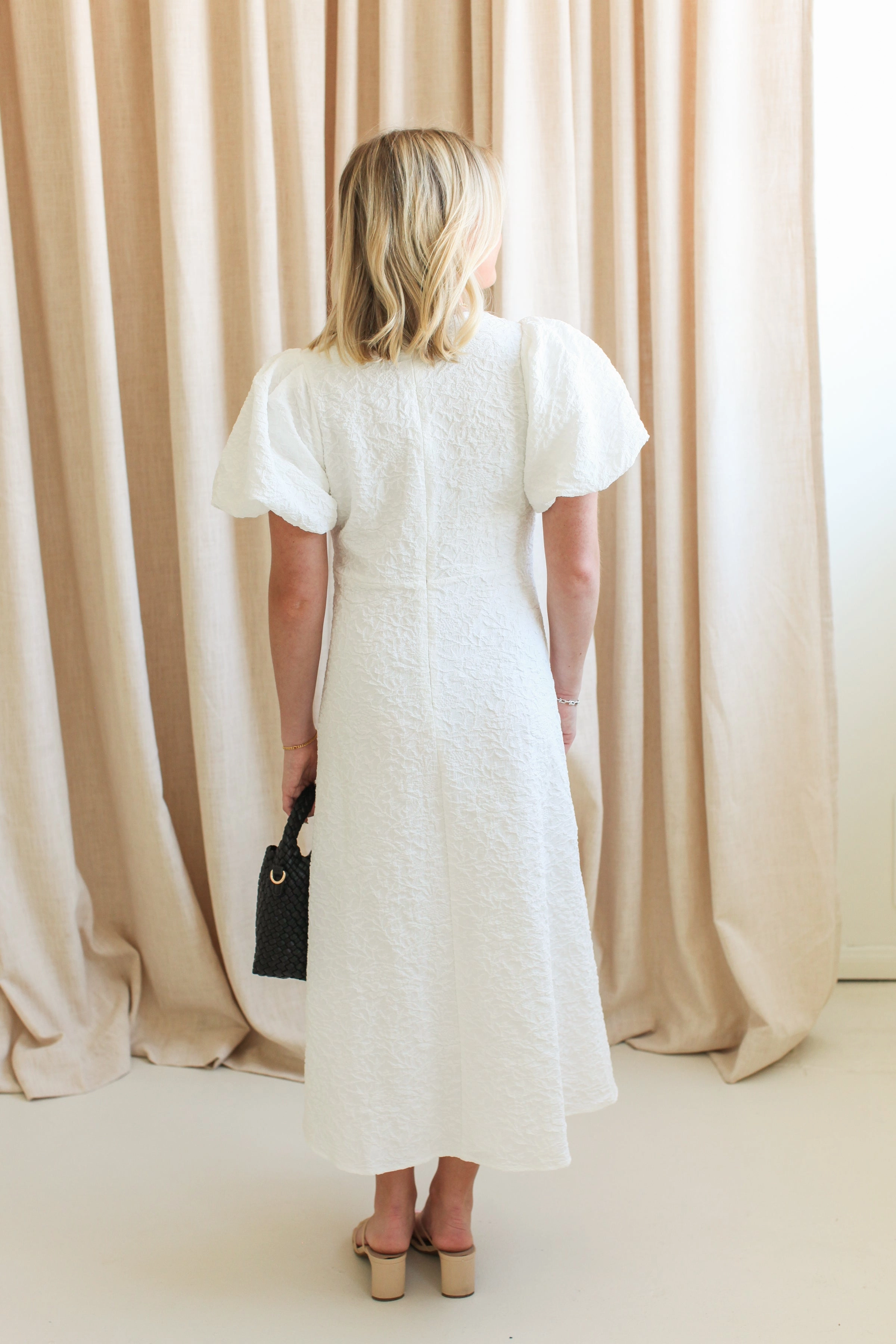 Ella Jacquard Midi Dress- White Relaxed Style Wear