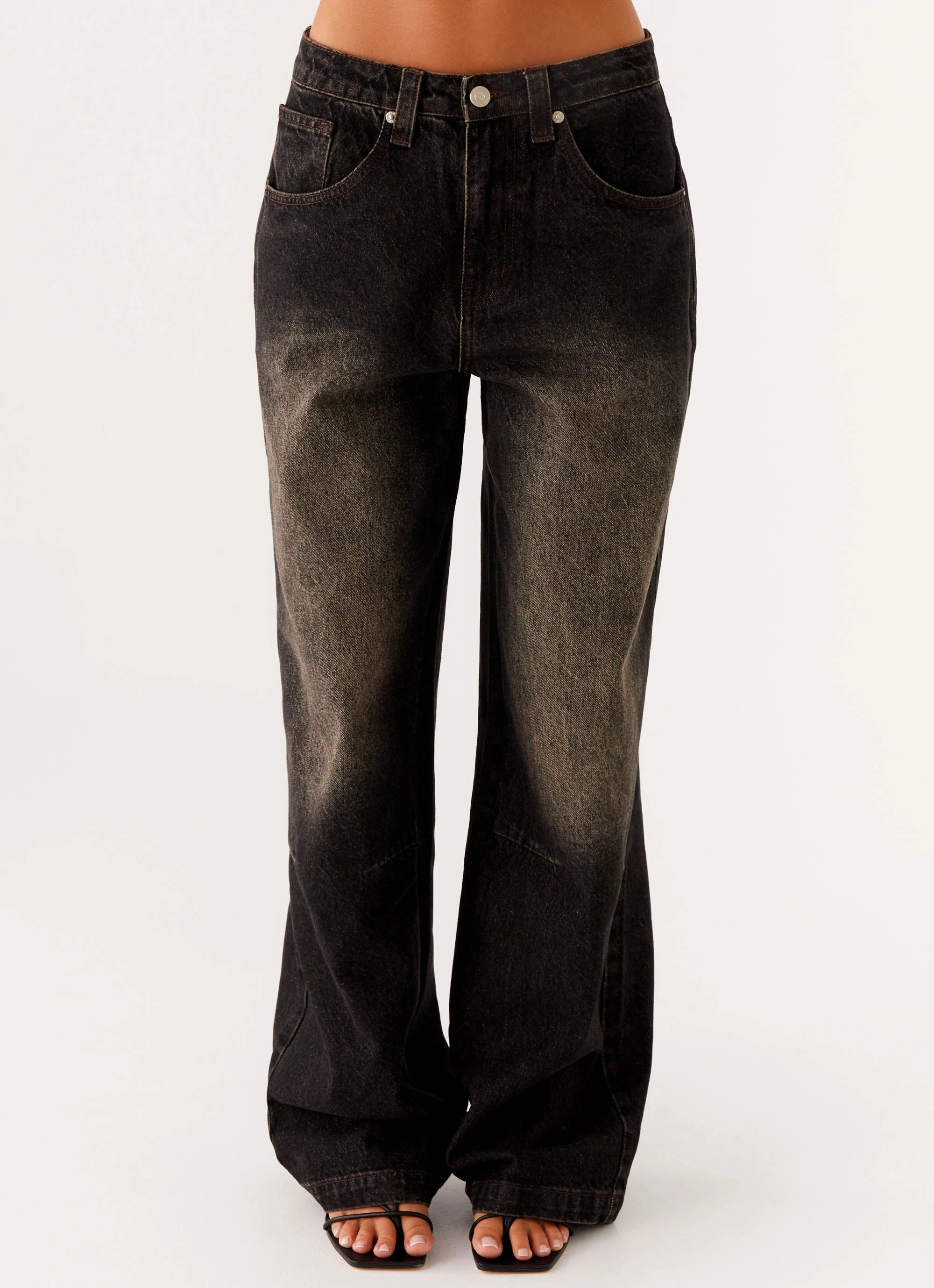 Stretch Fabric Pera Baggy Denim Jeans - Brown Wash