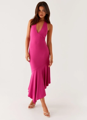 Perdita Midi Dress - Fuchsia Cold-Shoulder Comfy Design