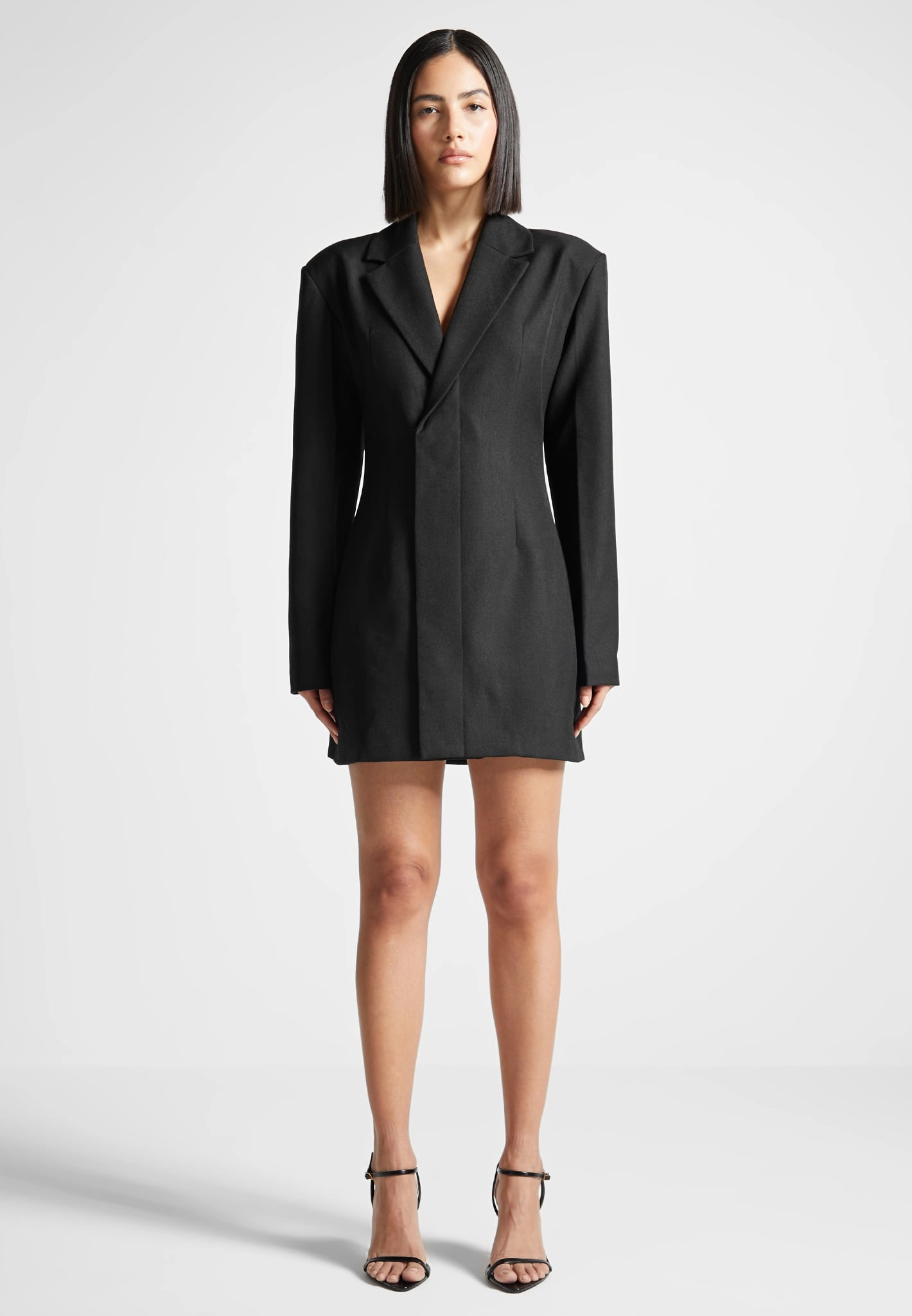 Luxe Fabric Tailored Blazer Dress with Reversible Corset - Black