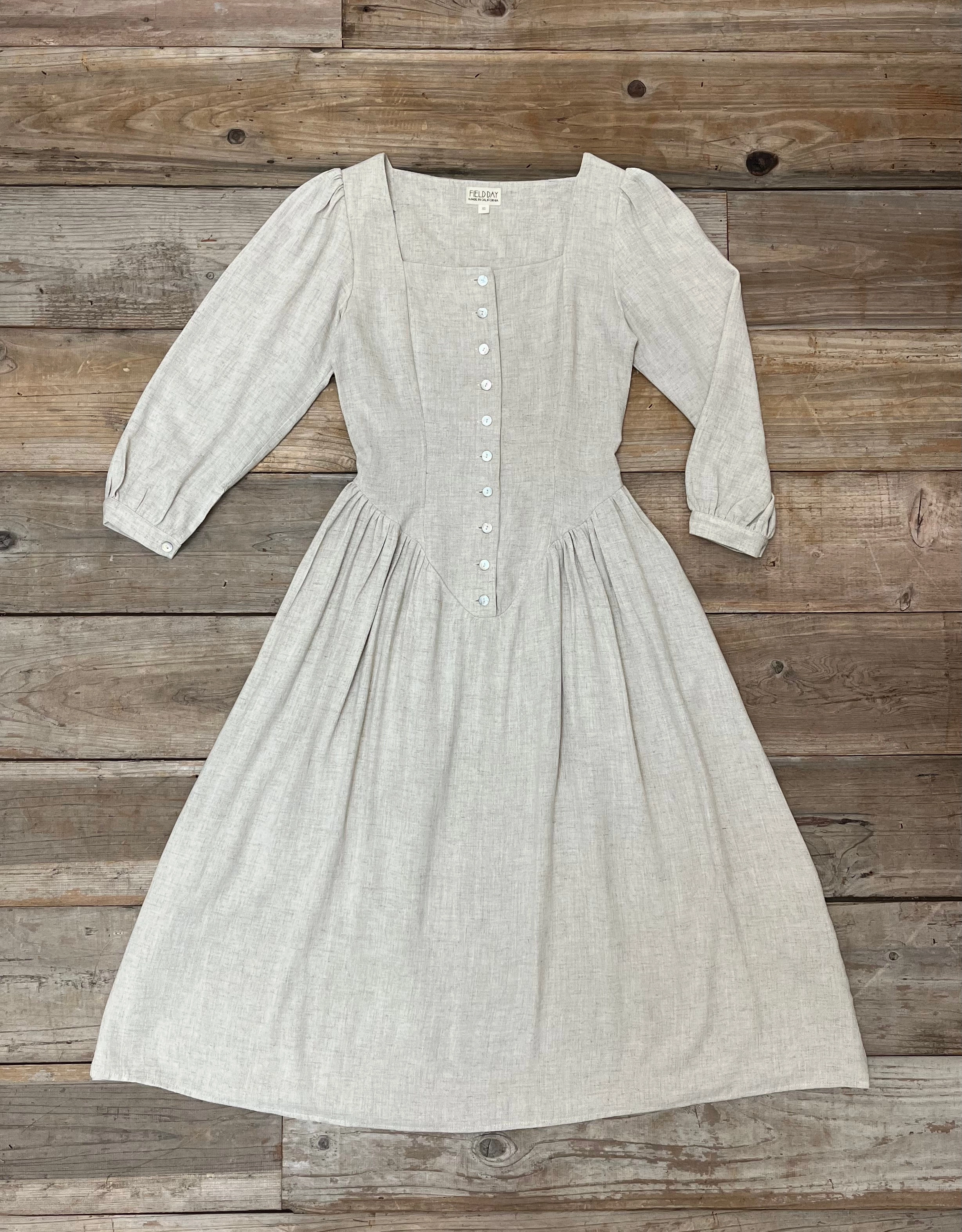 Comfortable and Chic Prairie Dress in Oat Linen