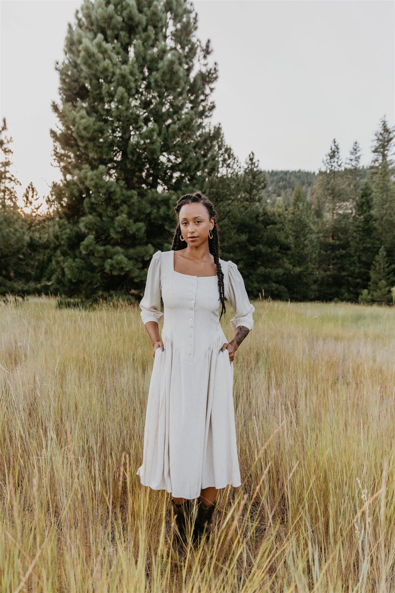Modern Finish Casual Essential Prairie Dress in Oat Linen