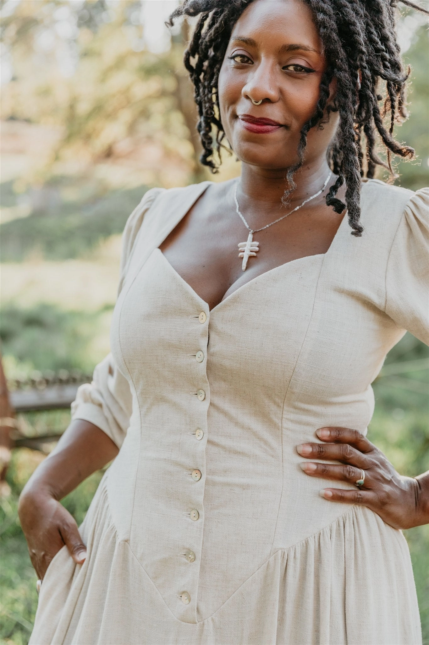 Silky Finish Prairie Dress in Oat Linen