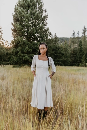 Modern Finish Casual Essential Prairie Dress in Oat Linen