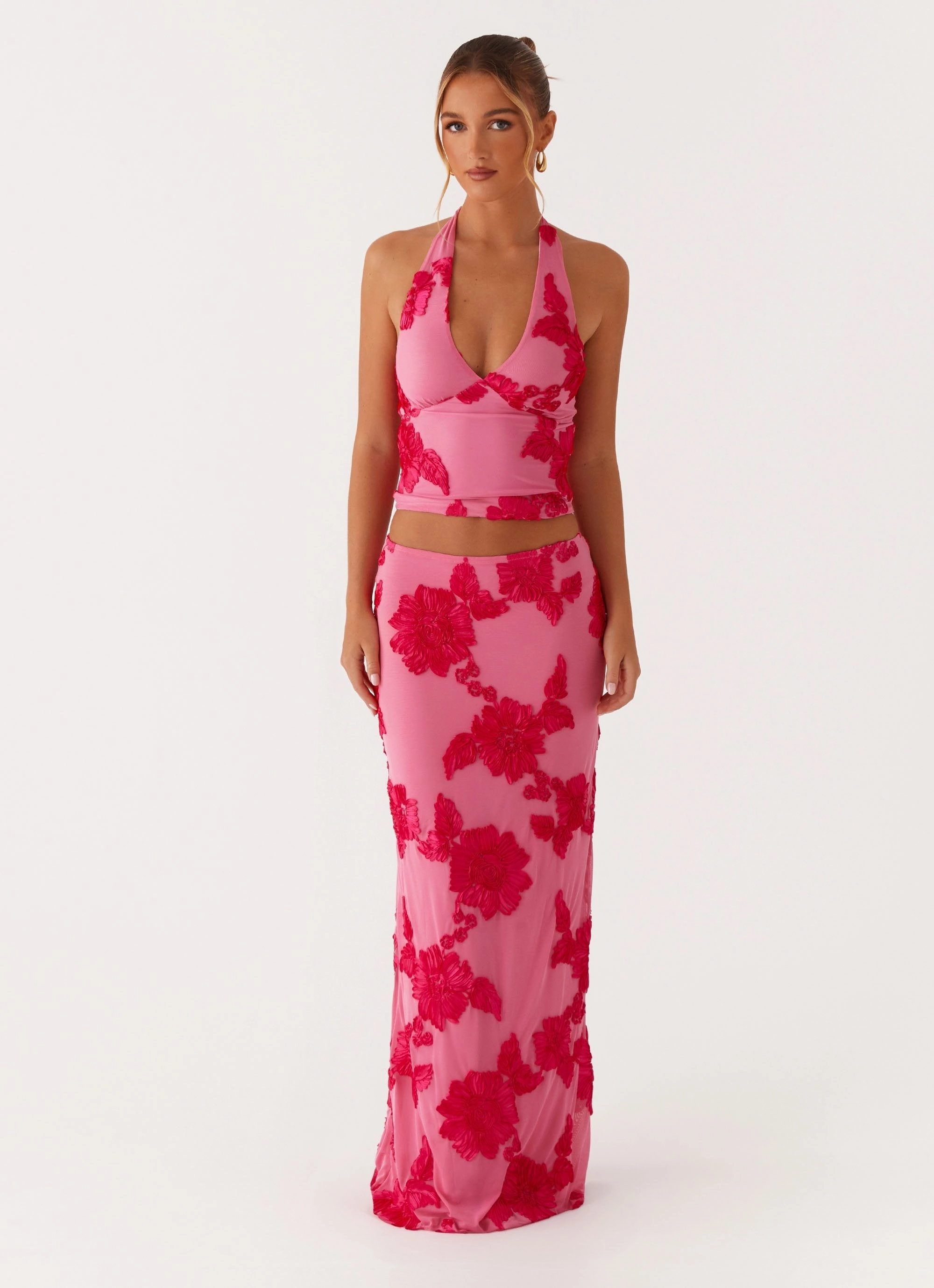 Radiate Maxi Skirt - Pink Side Slit