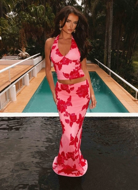 Handmade Quality Radiate Maxi Skirt - Pink