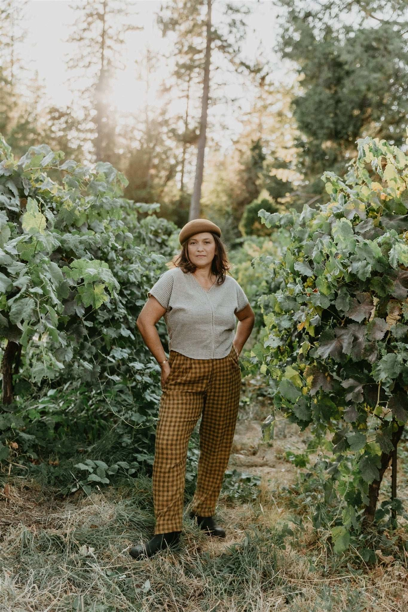 SeamlessPockets Sustainable Fabric Perfect Pant in Brown Checker