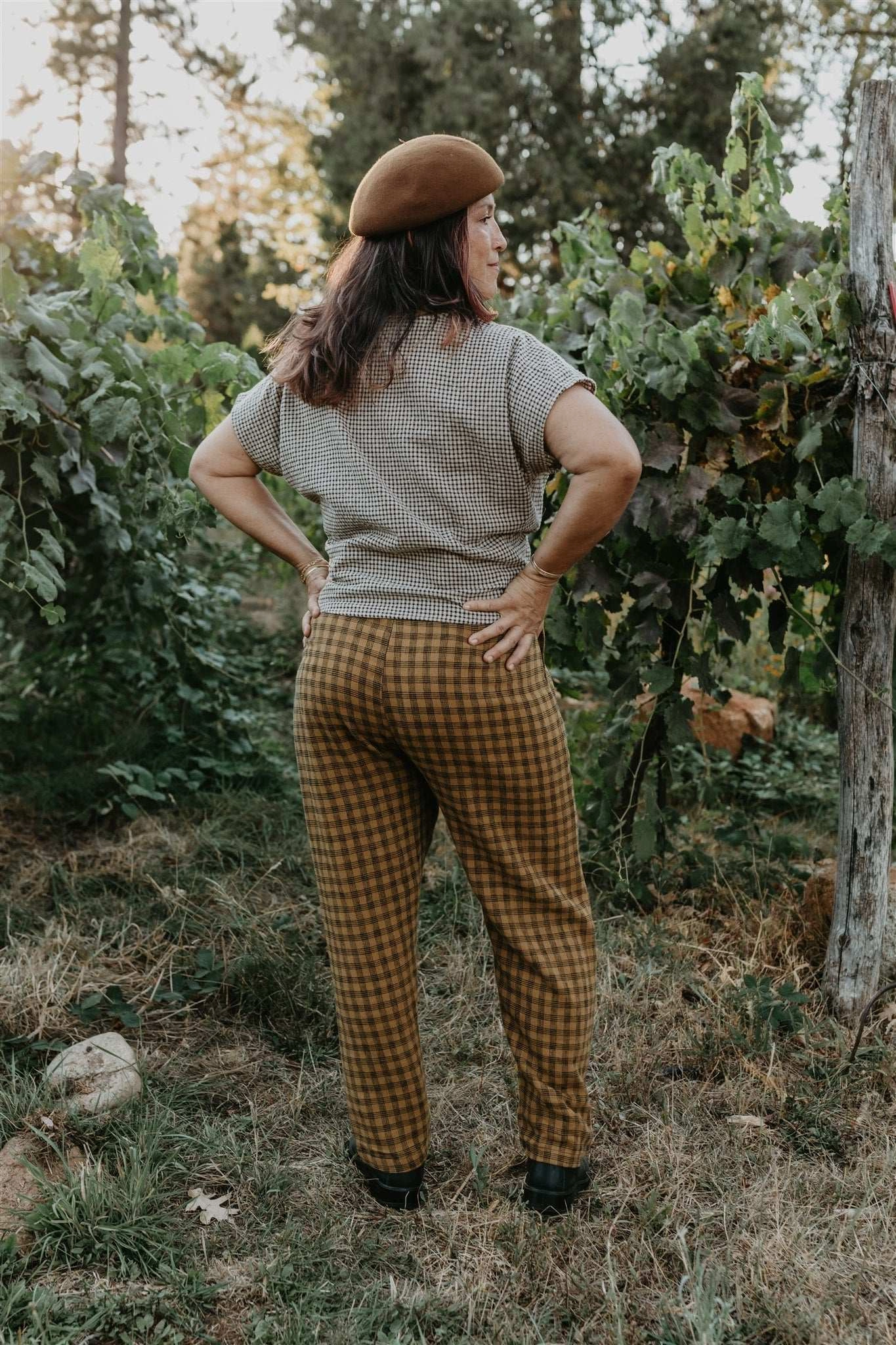 Perfect Pant in Brown Checker Essential Wear MoistureWickingFabric