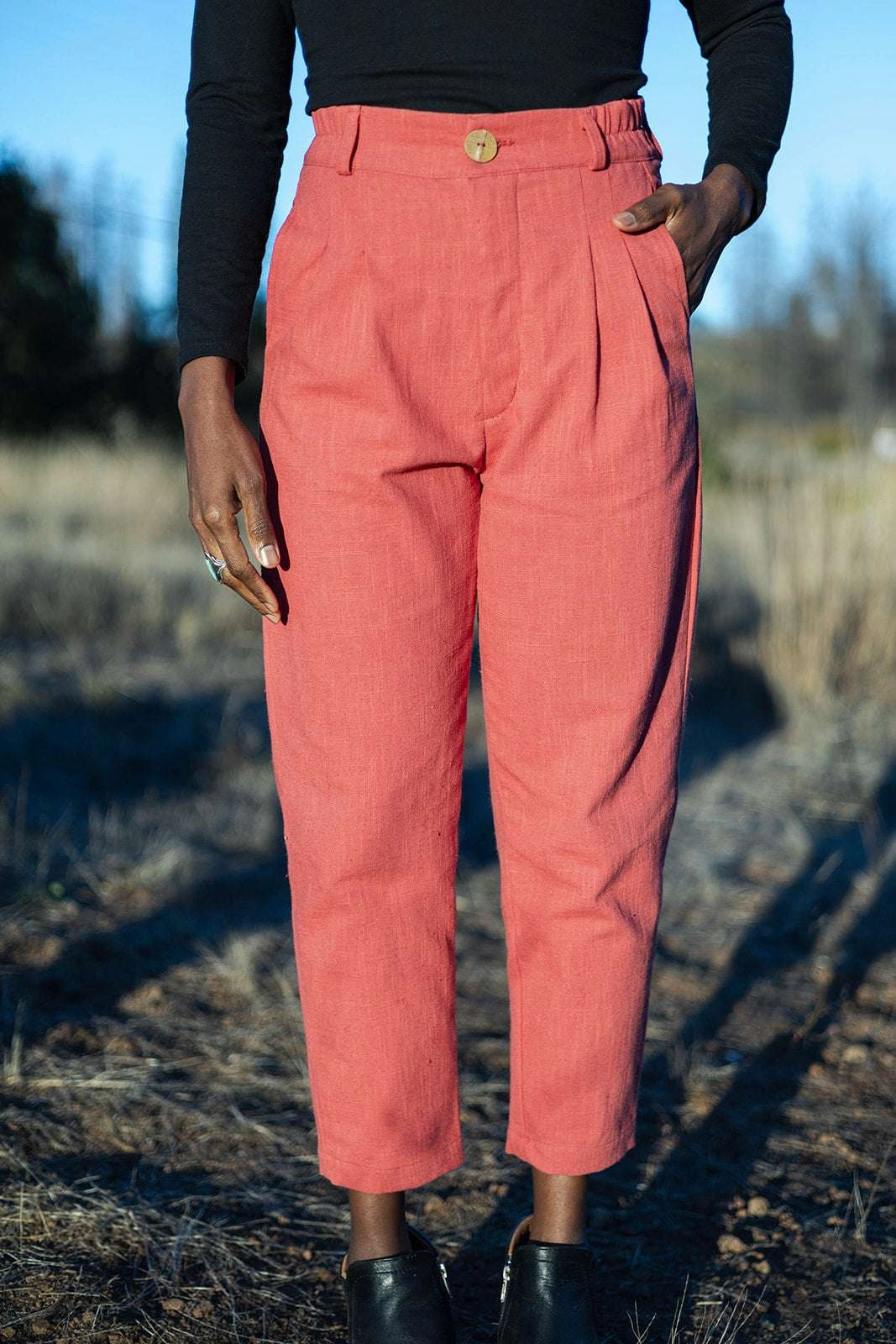 Functional fashion wear Rest Easy Perfect Pant in Red Sherbert Canvas