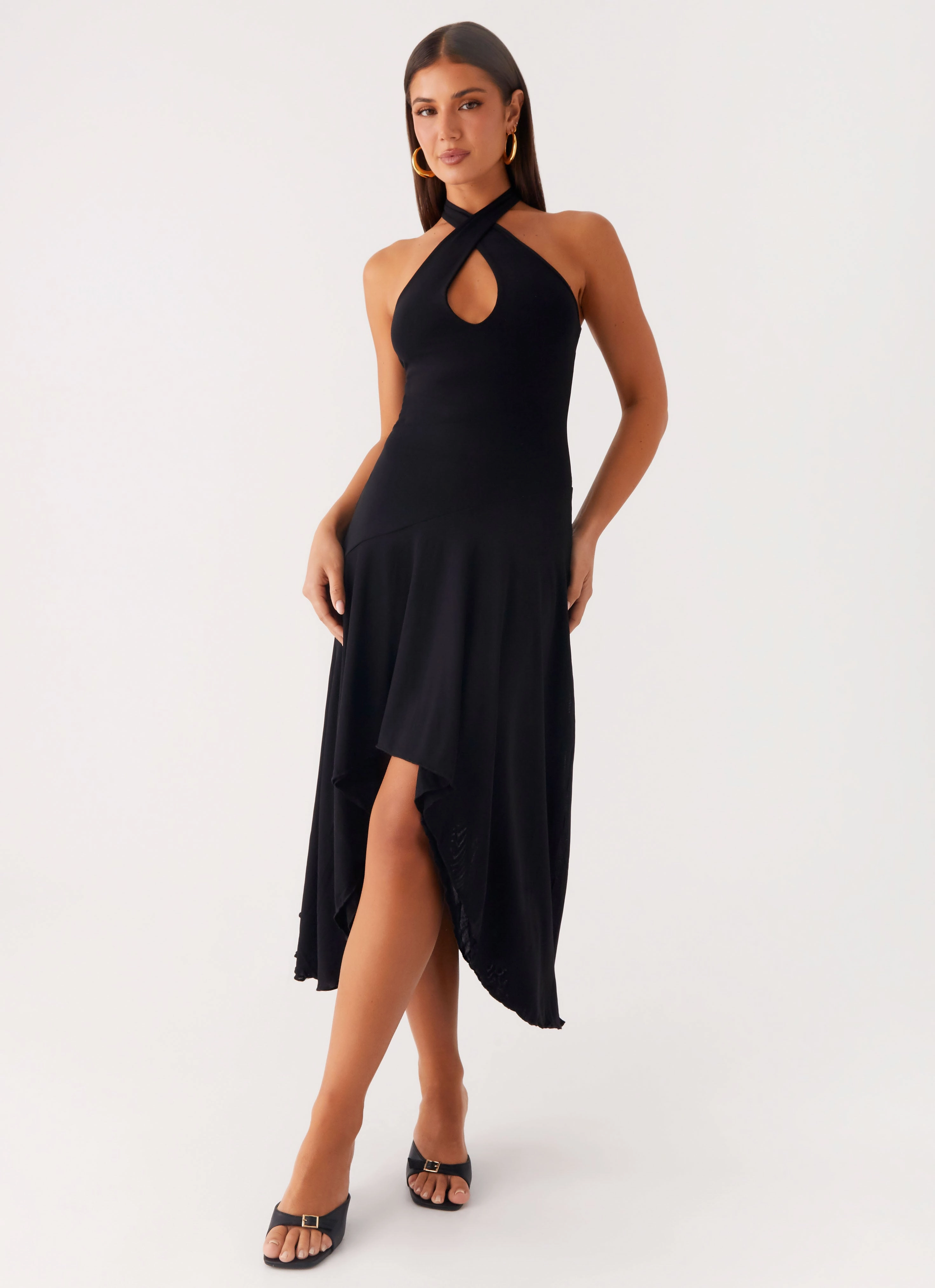 Bodycon Fit Versatile Cut Velvet Sky Midi Dress - Black
