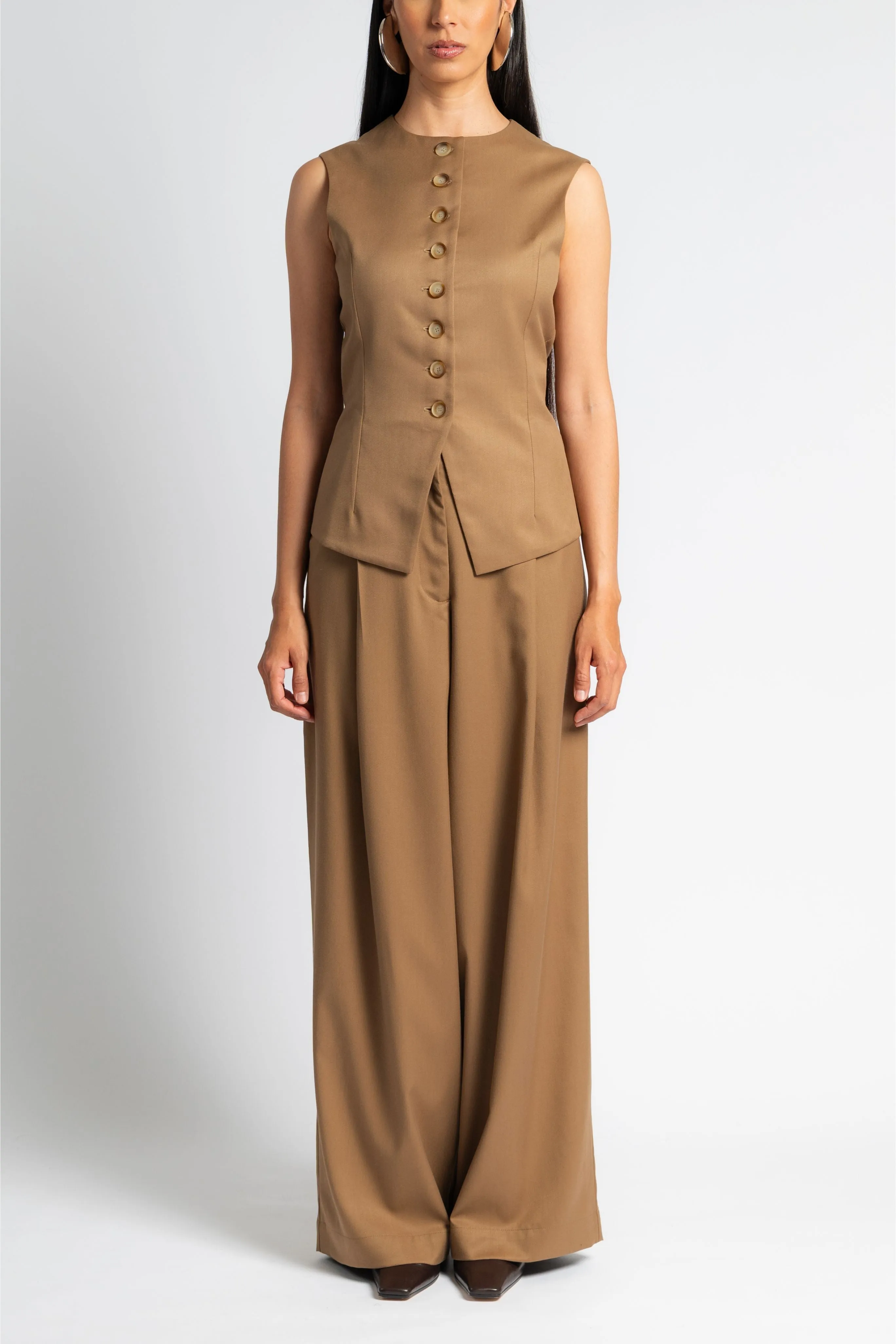Wide Leg Pleated Trouser StainResistantCoating