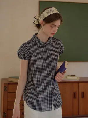 Chloe Peter Pan Collar Plaid Cotton Blouse Hypoallergenic Textile Circular Knit Technology