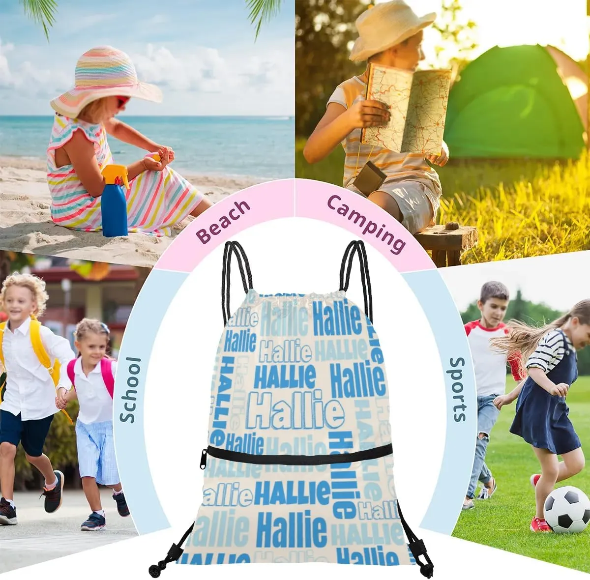 Personalized Drawstring Bags Drawstring Backpack for Kids, Small Gym Drawstring Bags for Gymnastics Sport Hiking Blue
