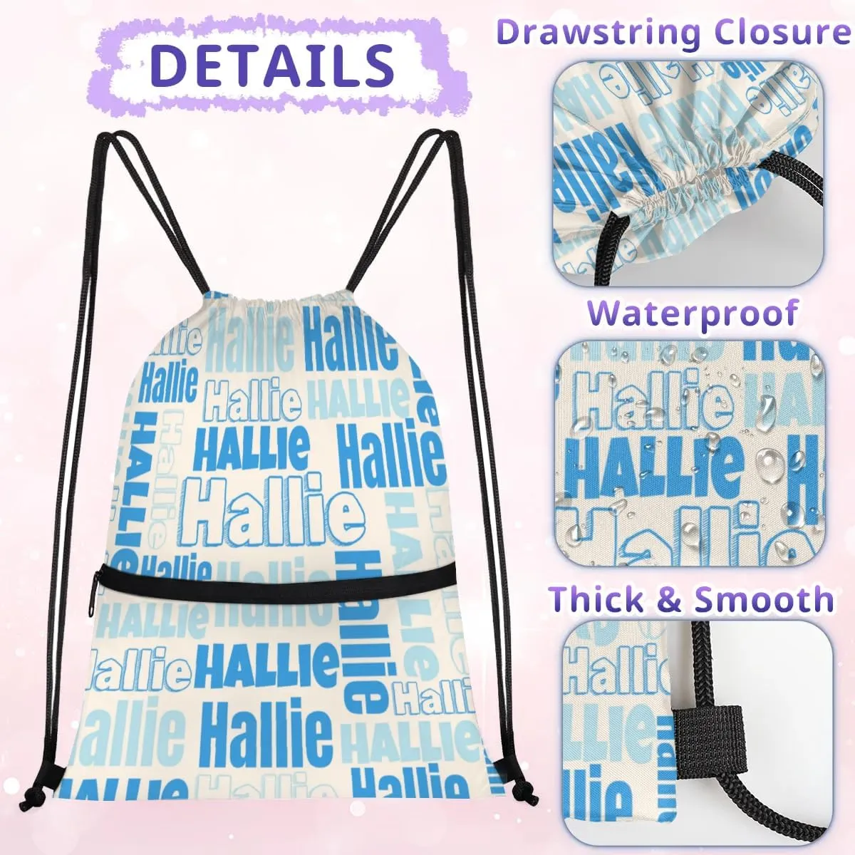 Personalized Drawstring Bags Drawstring Backpack for Kids, Small Gym Drawstring Bags for Gymnastics Sport Hiking Blue