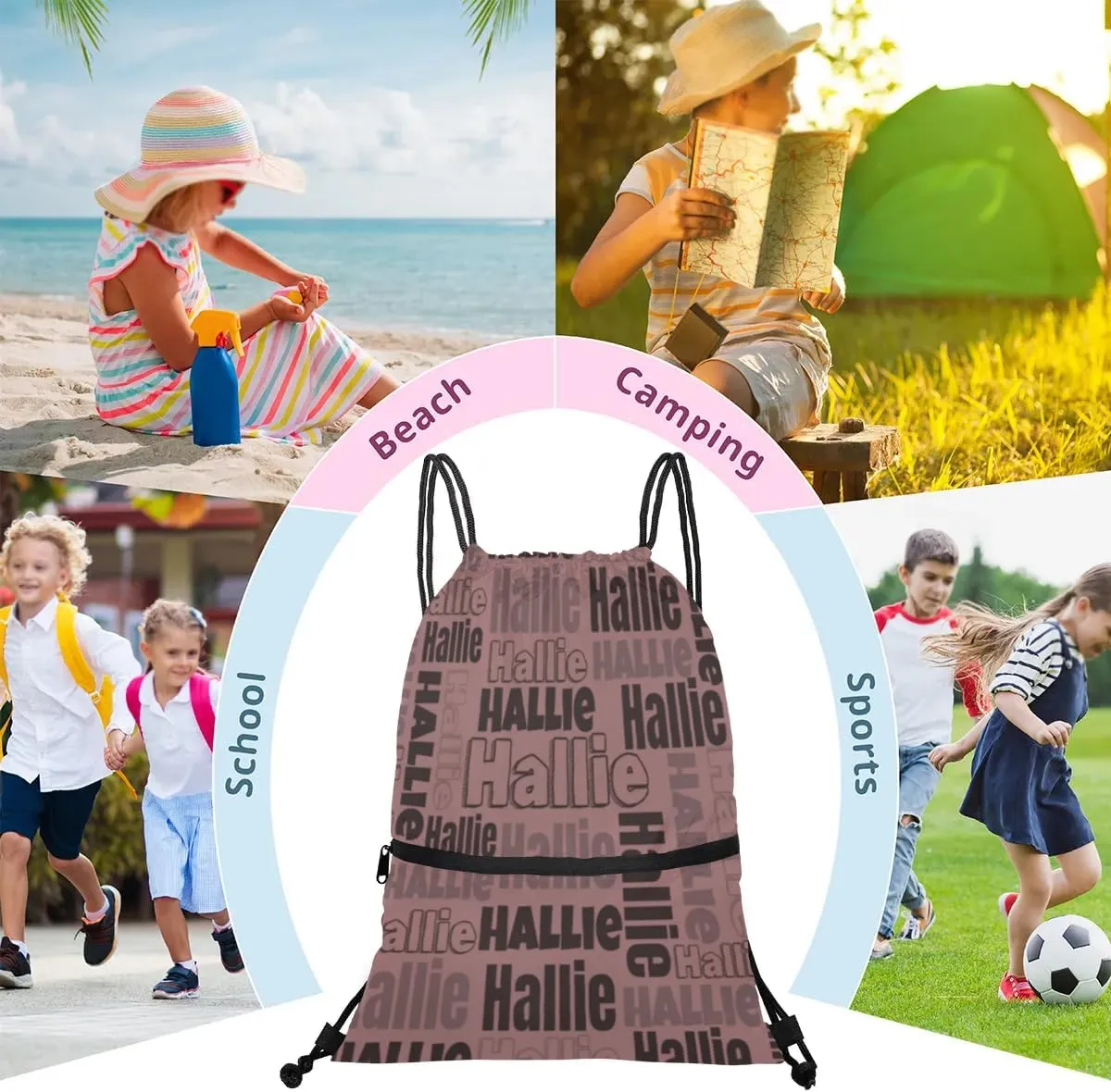 Personalized Drawstring Bags Drawstring Backpack for Kids, Small Gym Drawstring Bags for Gymnastics Sport Hiking Brown Red