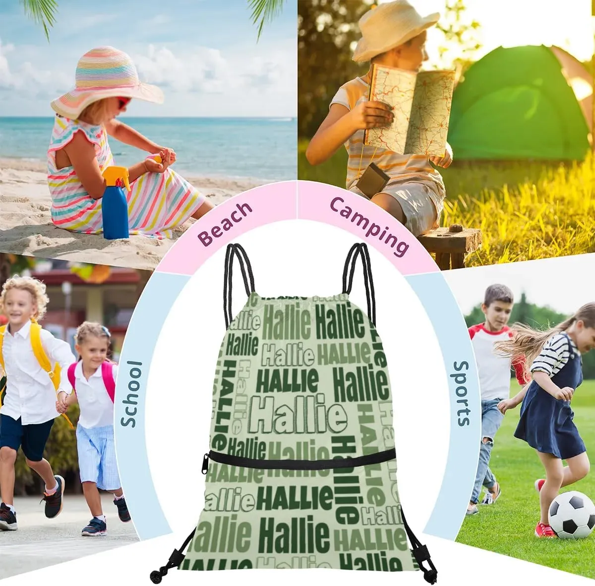 Personalized Drawstring Bags Drawstring Backpack for Kids, Small Gym Drawstring Bags for Gymnastics Sport Hiking Deep Green