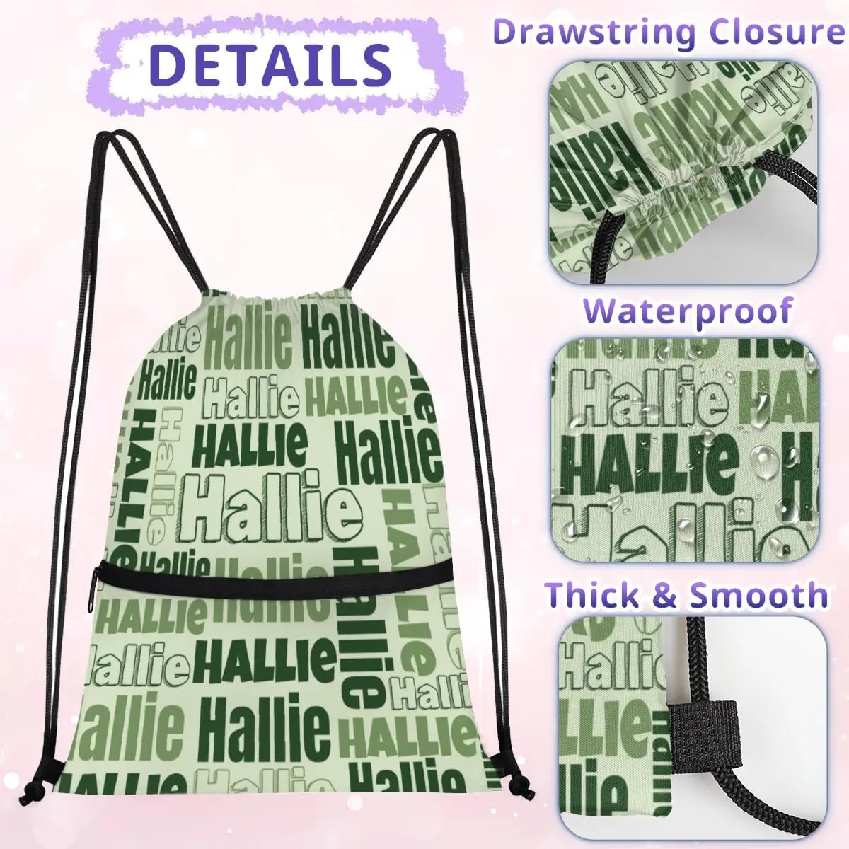 Personalized Drawstring Bags Drawstring Backpack for Kids, Small Gym Drawstring Bags for Gymnastics Sport Hiking Deep Green