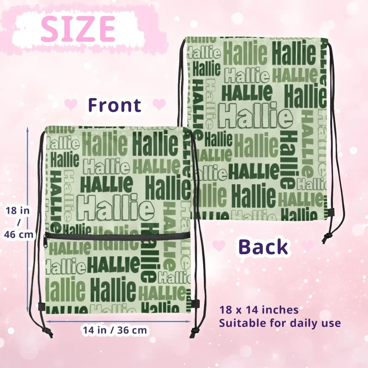 Personalized Drawstring Bags Drawstring Backpack for Kids, Small Gym Drawstring Bags for Gymnastics Sport Hiking Deep Green