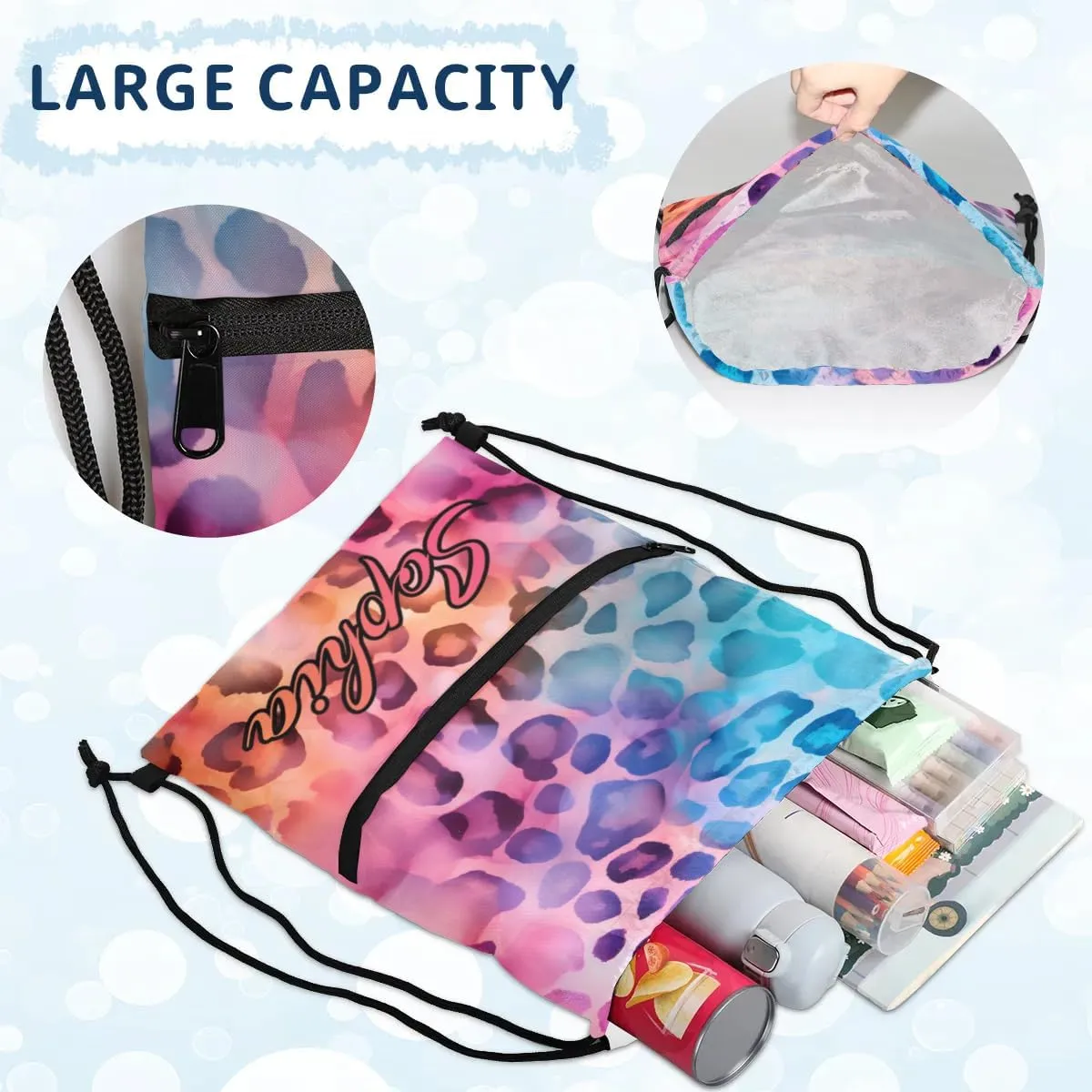 Personalized Drawstring Bags Drawstring Backpack for Kids, Small Gym Drawstring Bags for Gymnastics Sport Hiking Leopard Red