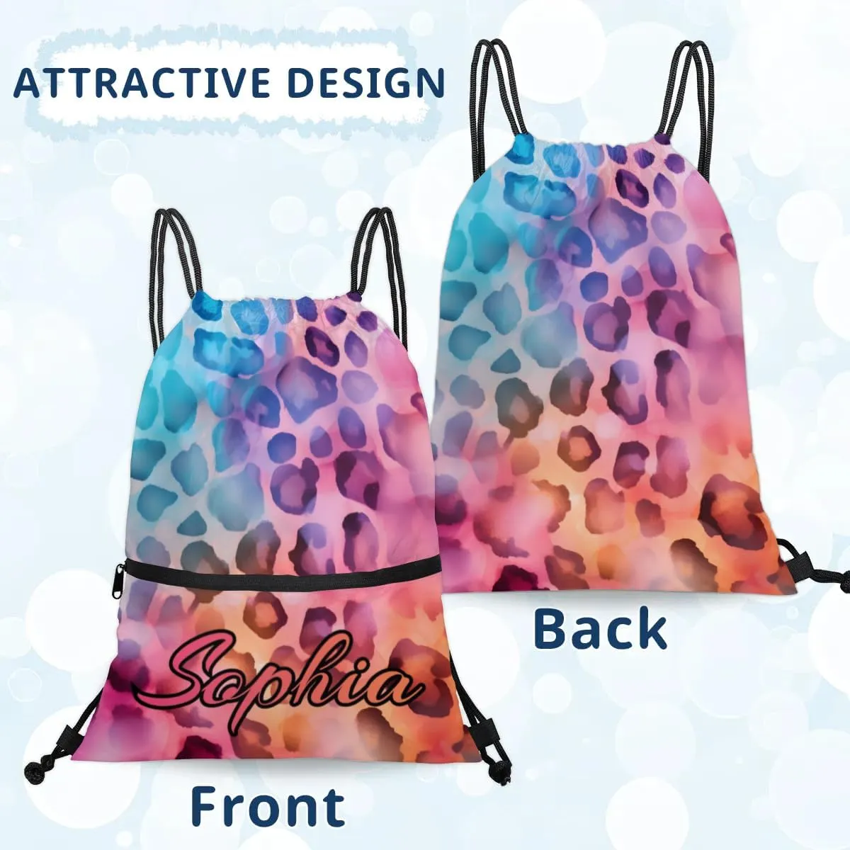 Personalized Drawstring Bags Drawstring Backpack for Kids, Small Gym Drawstring Bags for Gymnastics Sport Hiking Leopard Red