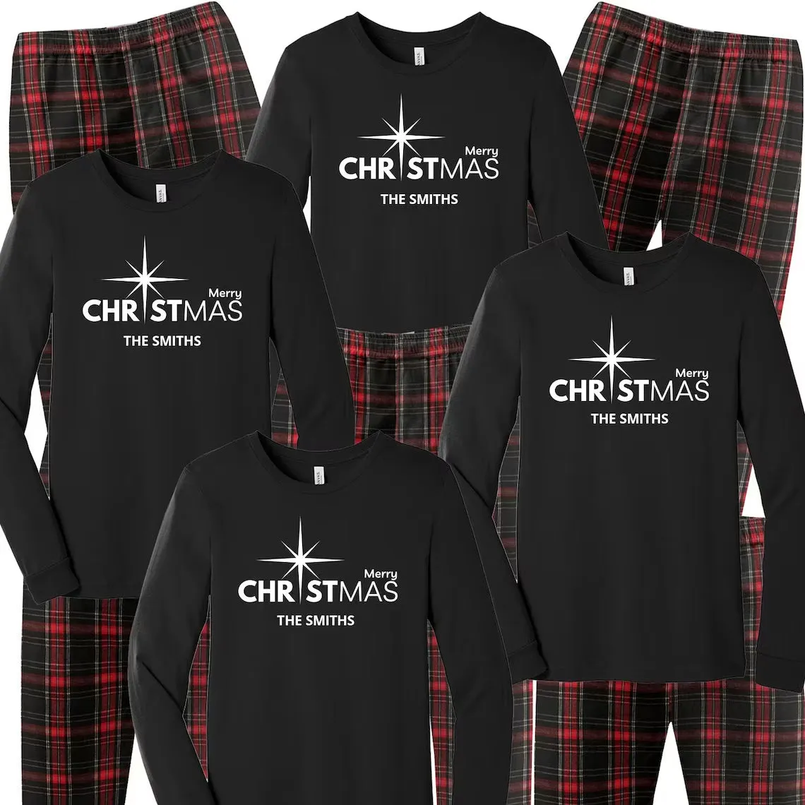 Personalized Merry CHRISTmas Matching Family Pajamas - Black/Red Flannels