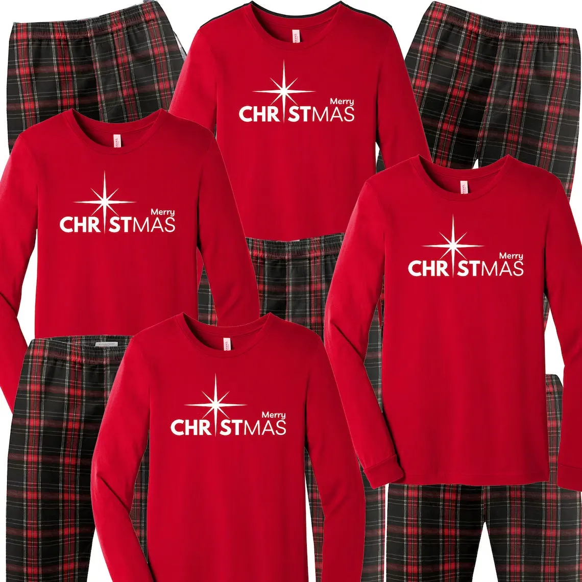 Personalized Merry CHRISTmas Matching Family Pajamas - Black/Red Flannels