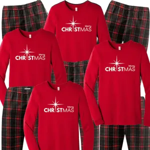 Personalized Merry CHRISTmas Matching Family Pajamas - Black/Red Flannels