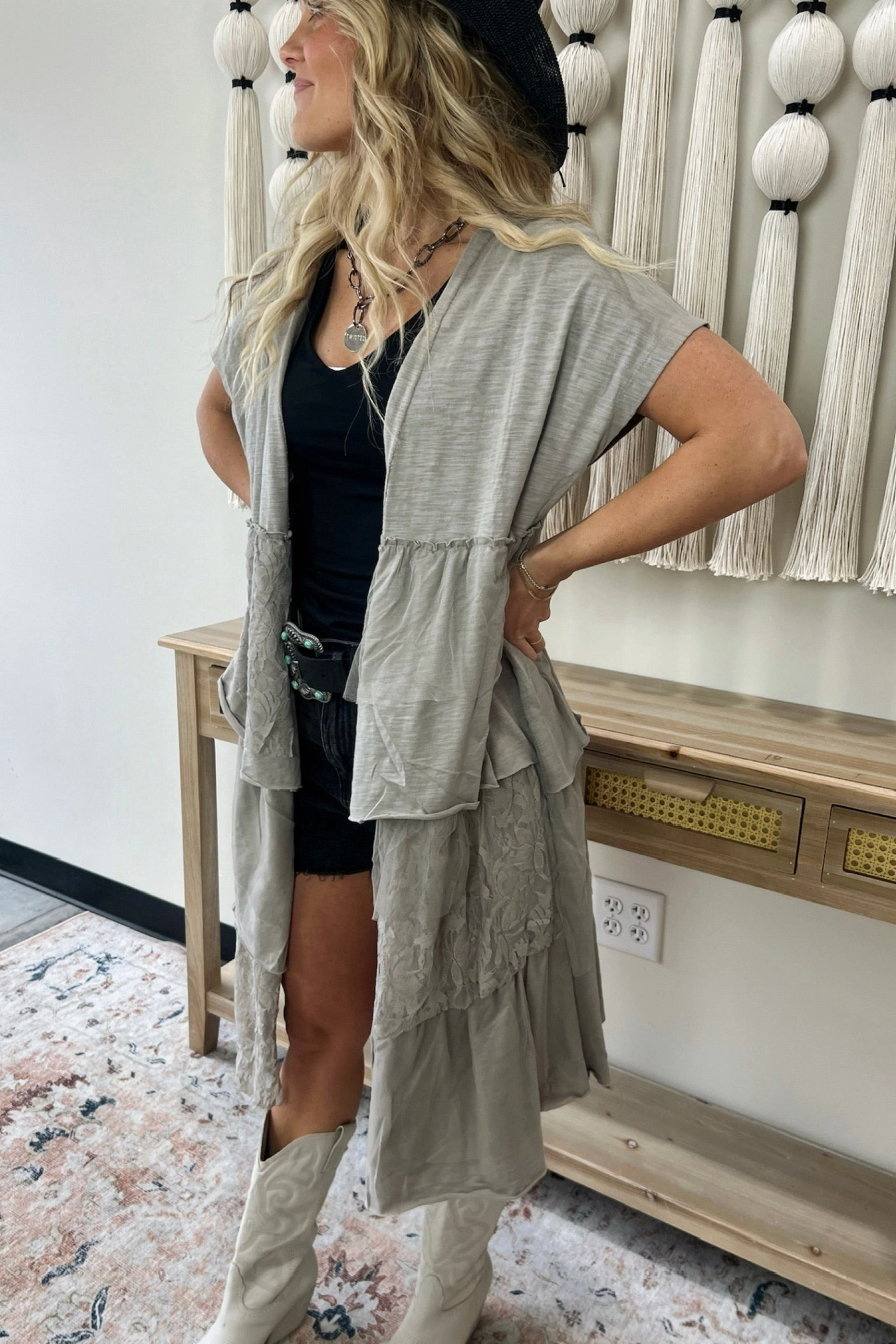 Petal & Lace Open Front Cardigan - FINAL SALE Moisture Control Lining Double Layered Fabric