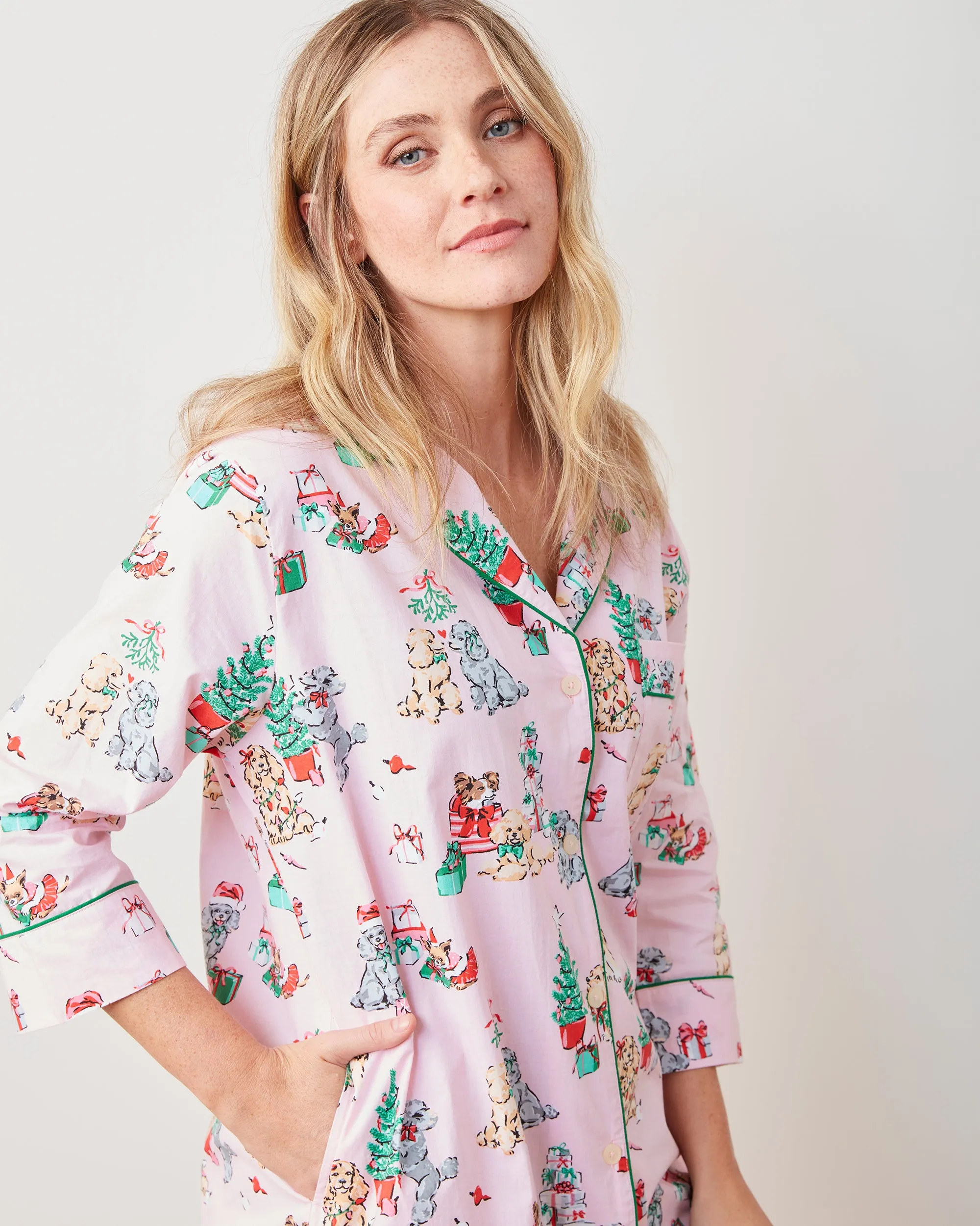 PF x The Hiltons Christmas Poodle Party - Sleep Shirt - Rose