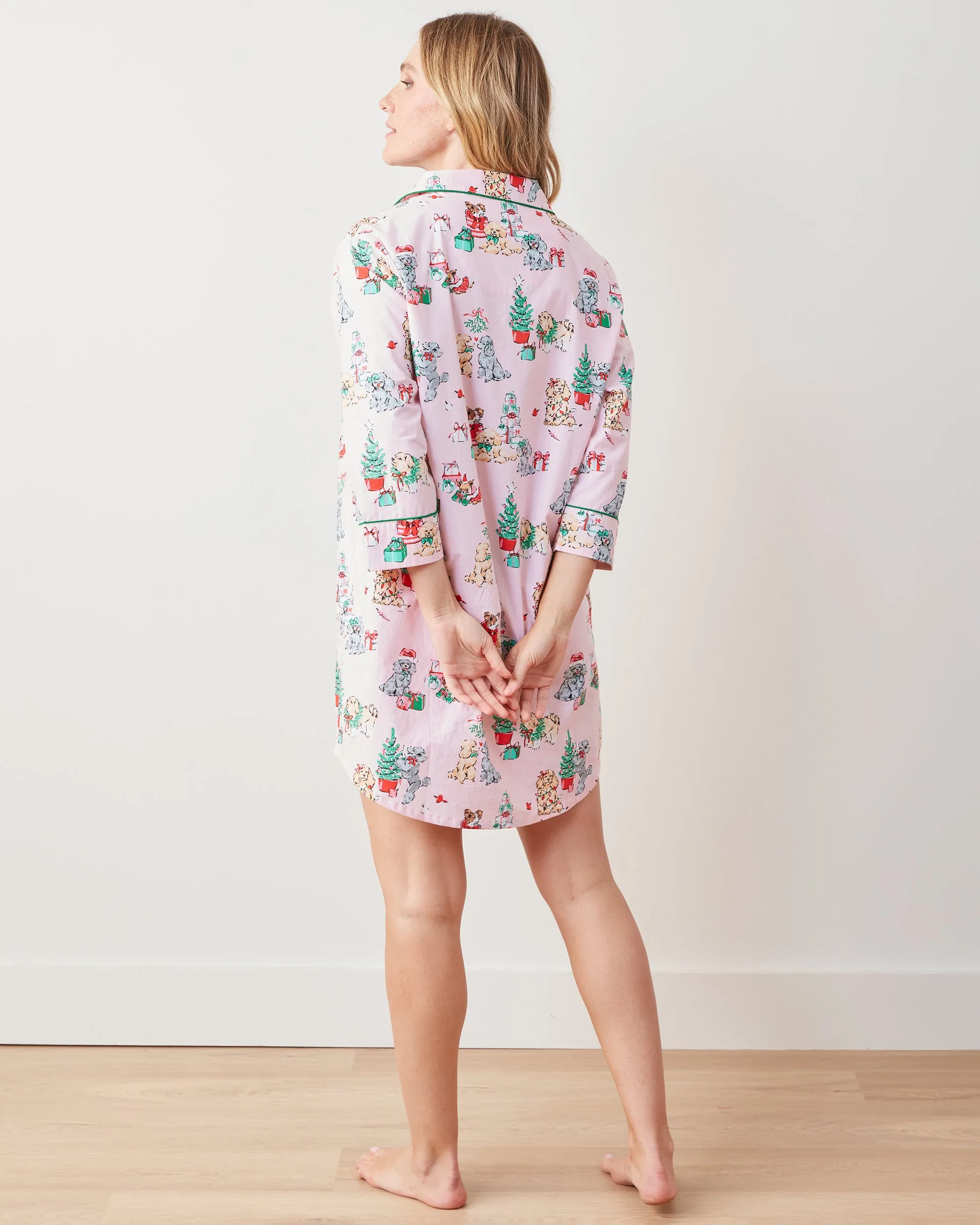 PF x The Hiltons Christmas Poodle Party - Sleep Shirt - Rose