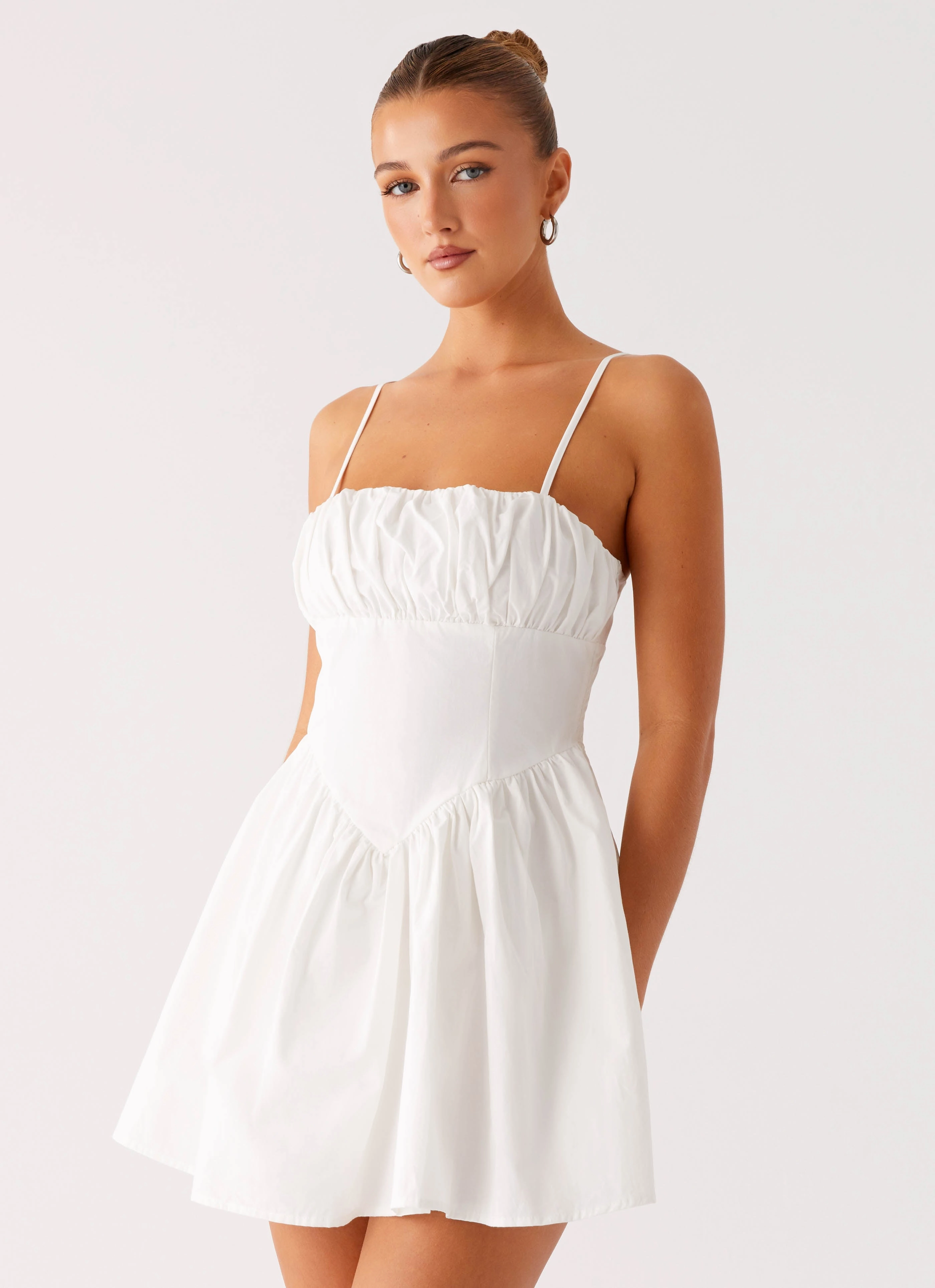 Phillipa Mini Dress - White Sheer Overlay Contrast Stitching