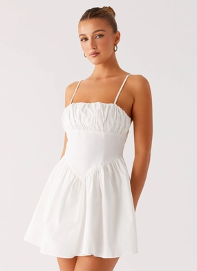 Phillipa Mini Dress - White Sheer Overlay Contrast Stitching