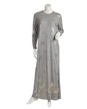 Pierre Balmingo Paris ALL Silver Foil Leaves  Heather Grey Modal Nightgown