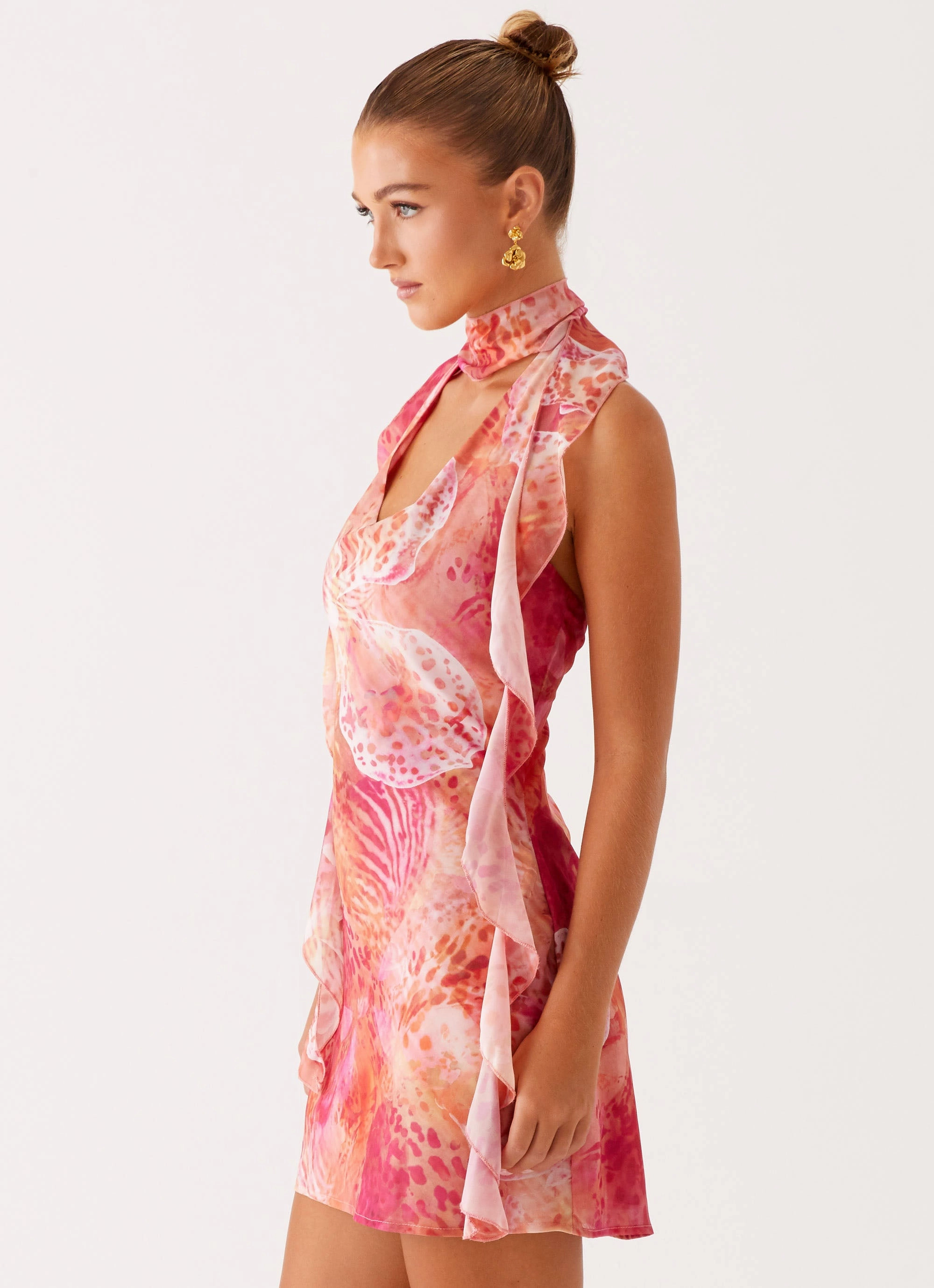 Stretch Material Split hem Tanner Mini Dress - Flamingo Fling