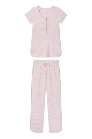 Pima Maternity Short-Long Set in English Rose Stripe