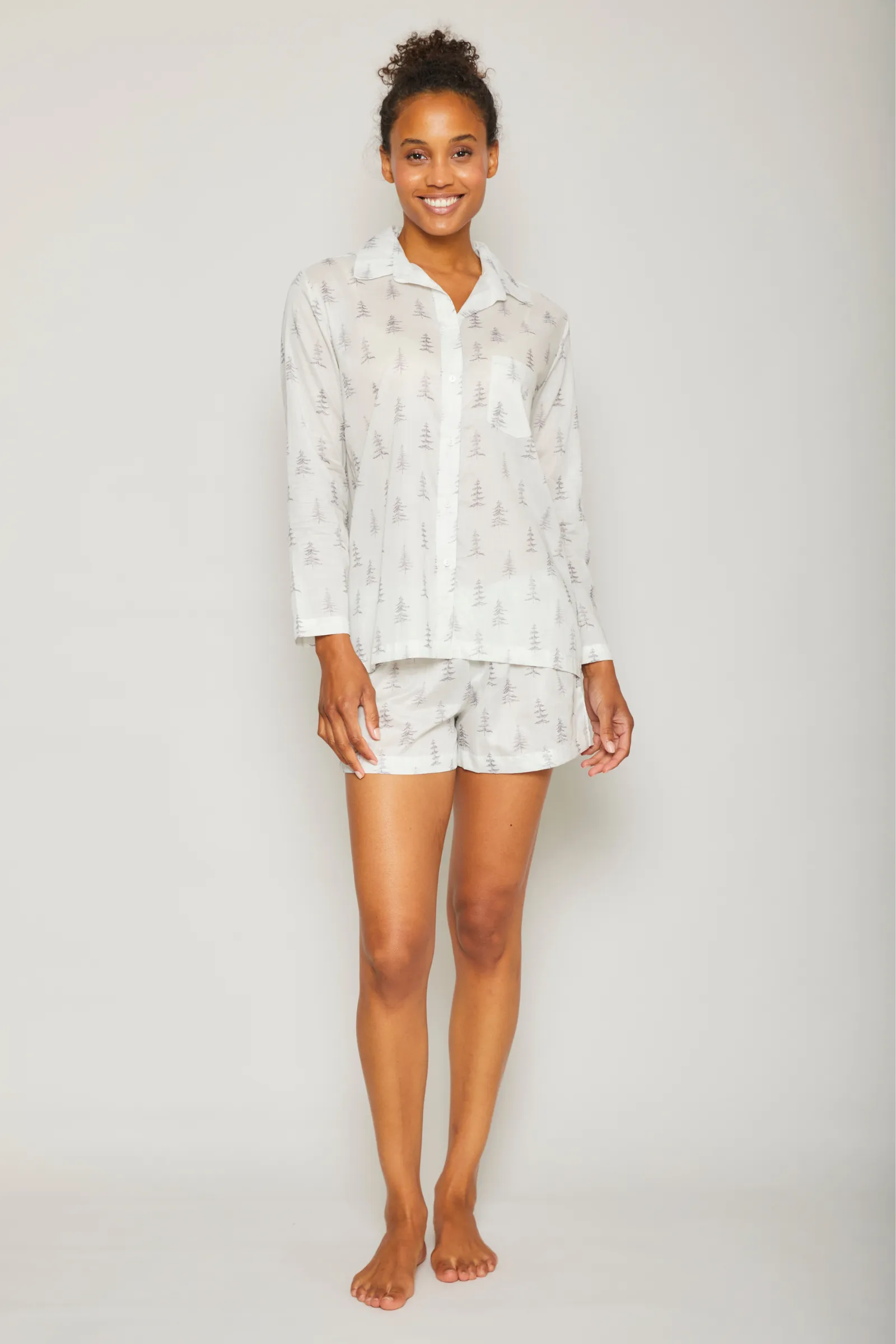 Pine Trees Long Sleeve Short Set